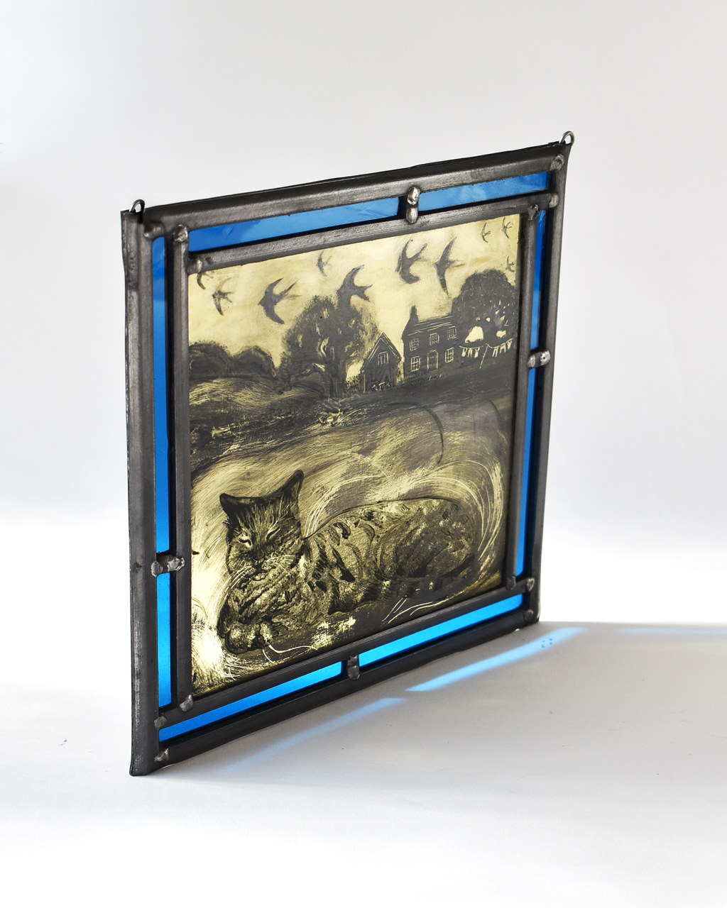 'Farmhouse Cat' - Stained Glass Hanging Panel