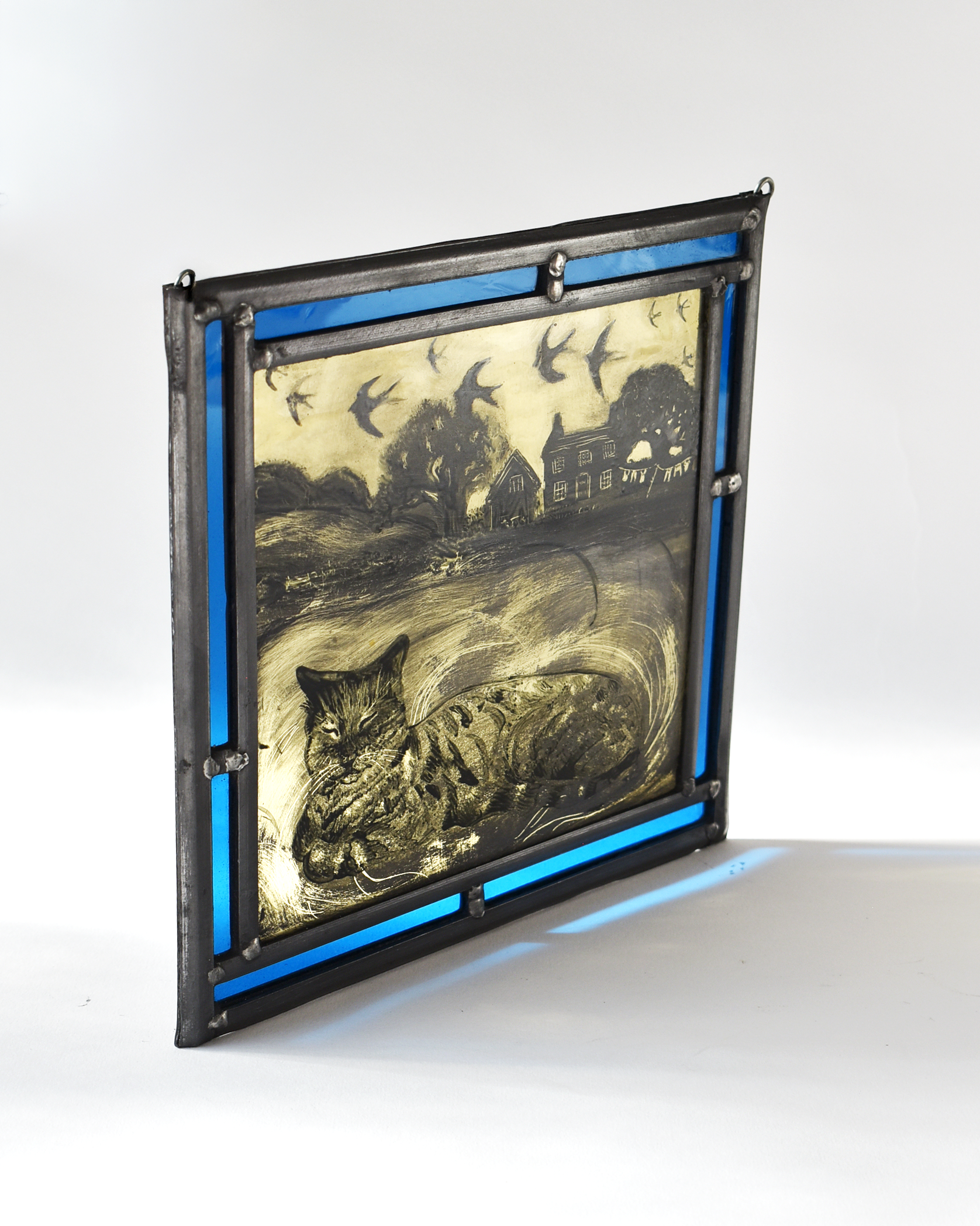 'Farmhouse Cat' - Stained Glass Hanging Panel