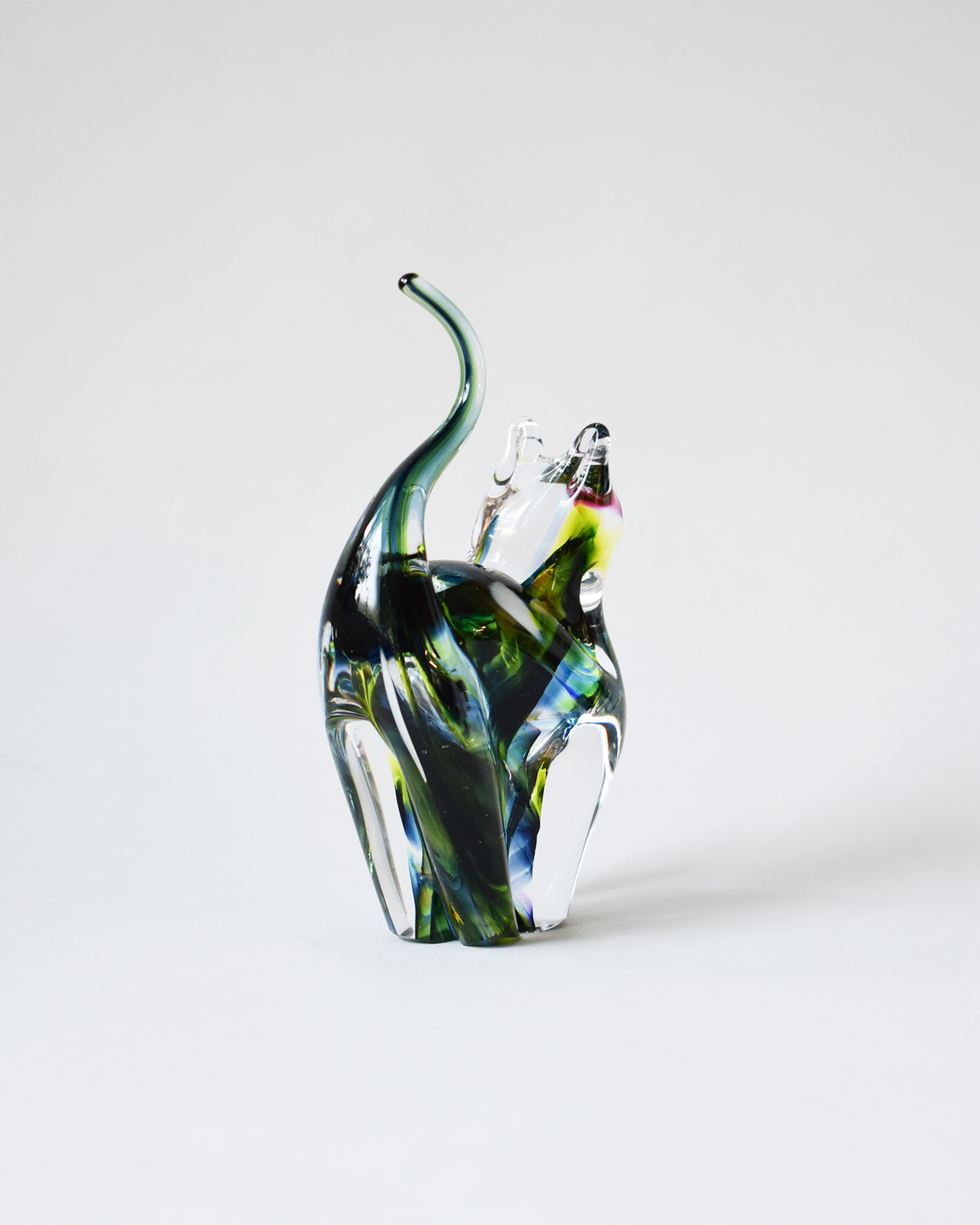 Pink, Green & Blue Blown Glass Cat (S)