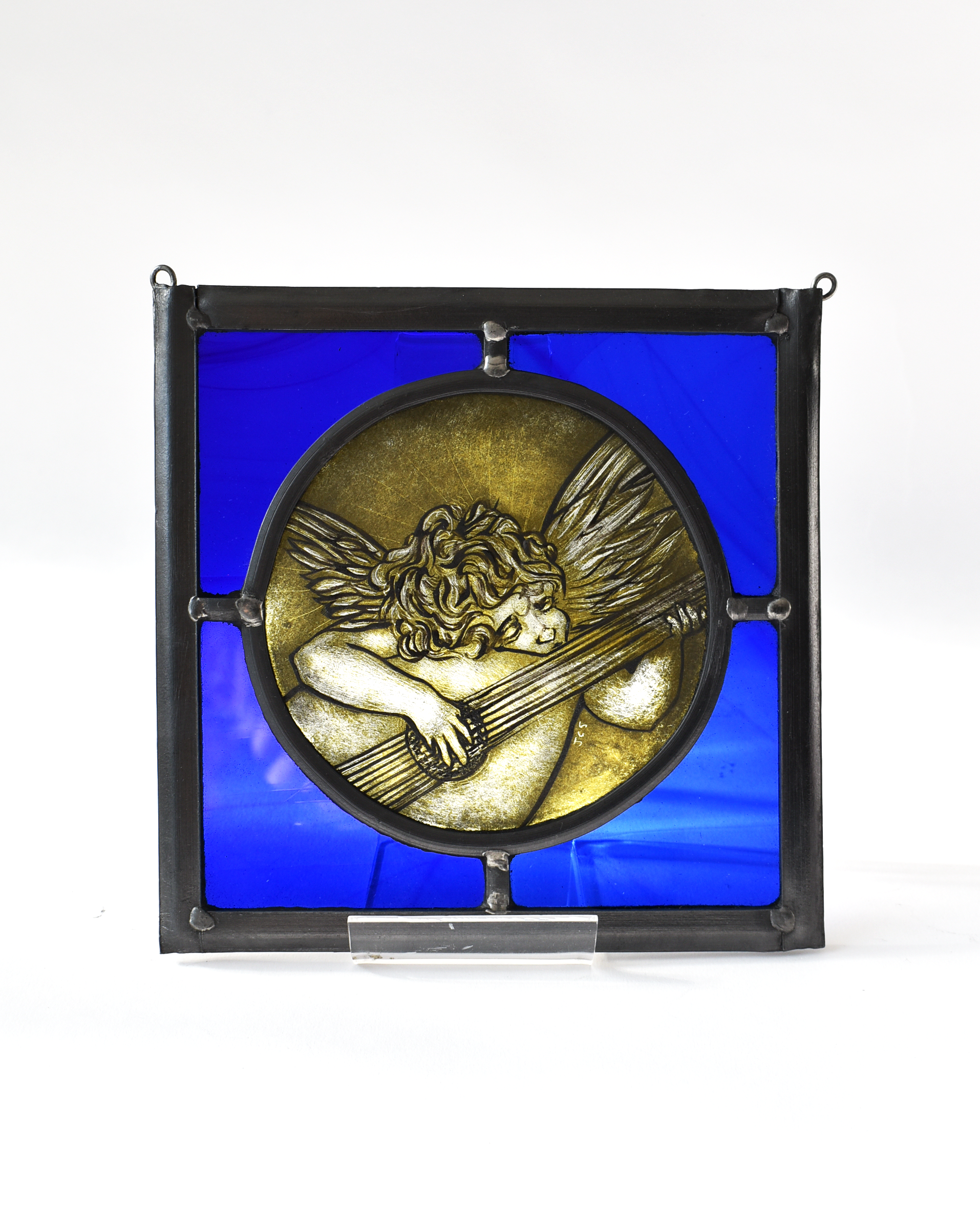 'Cherub Playing Lute' - Stained Glass Hanging Panel