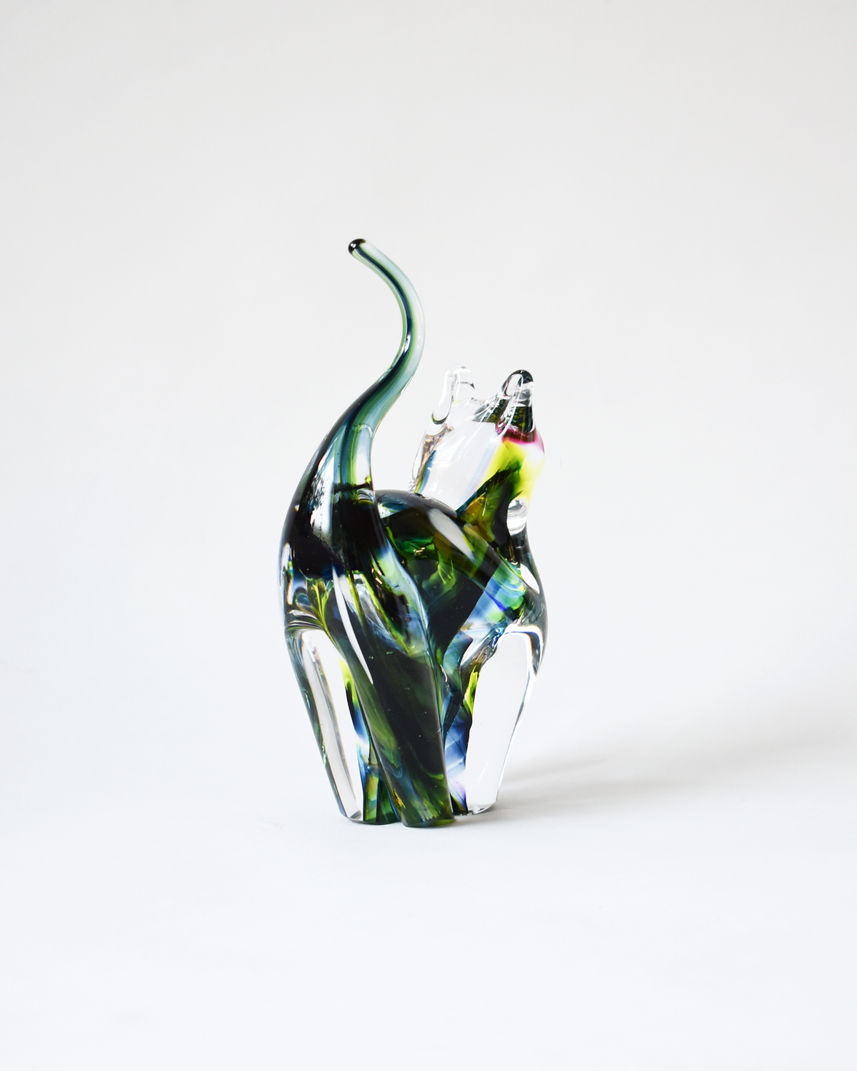 Pink, Green & Blue Blown Glass Cat (S)
