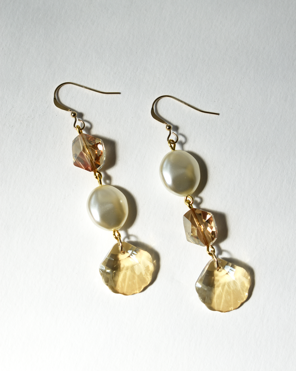 Champagne Crystal Pearl Hook Earrings