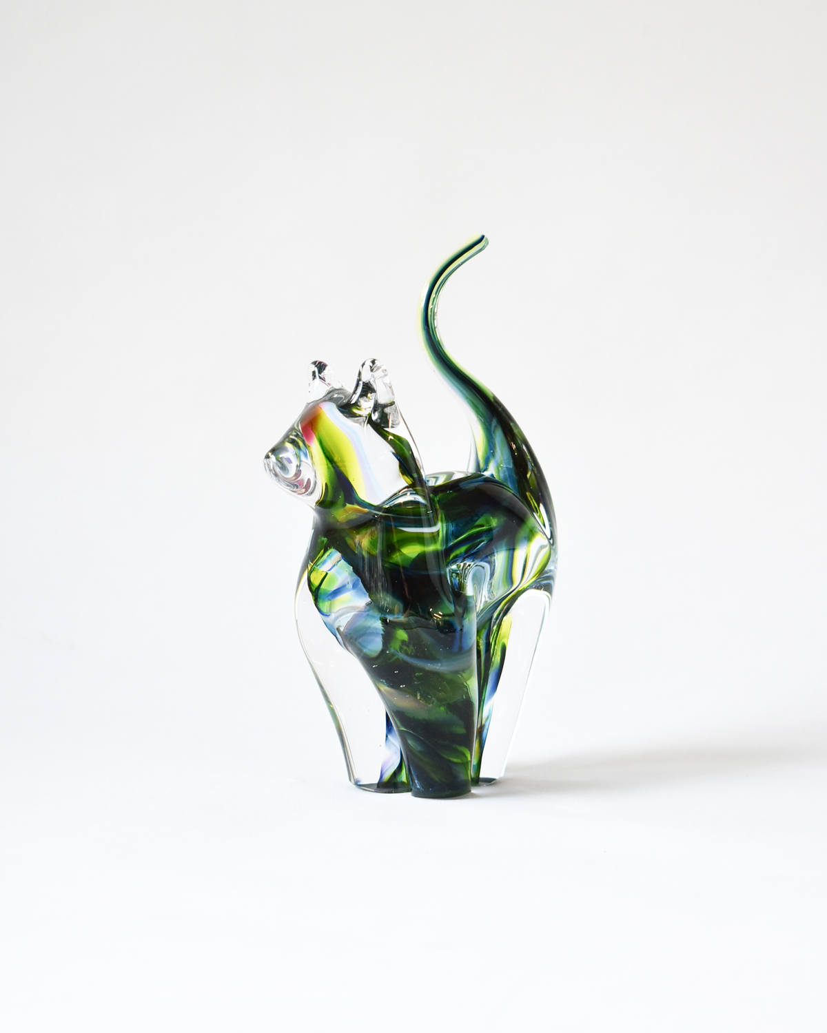 Pink, Green & Blue Blown Glass Cat (S)