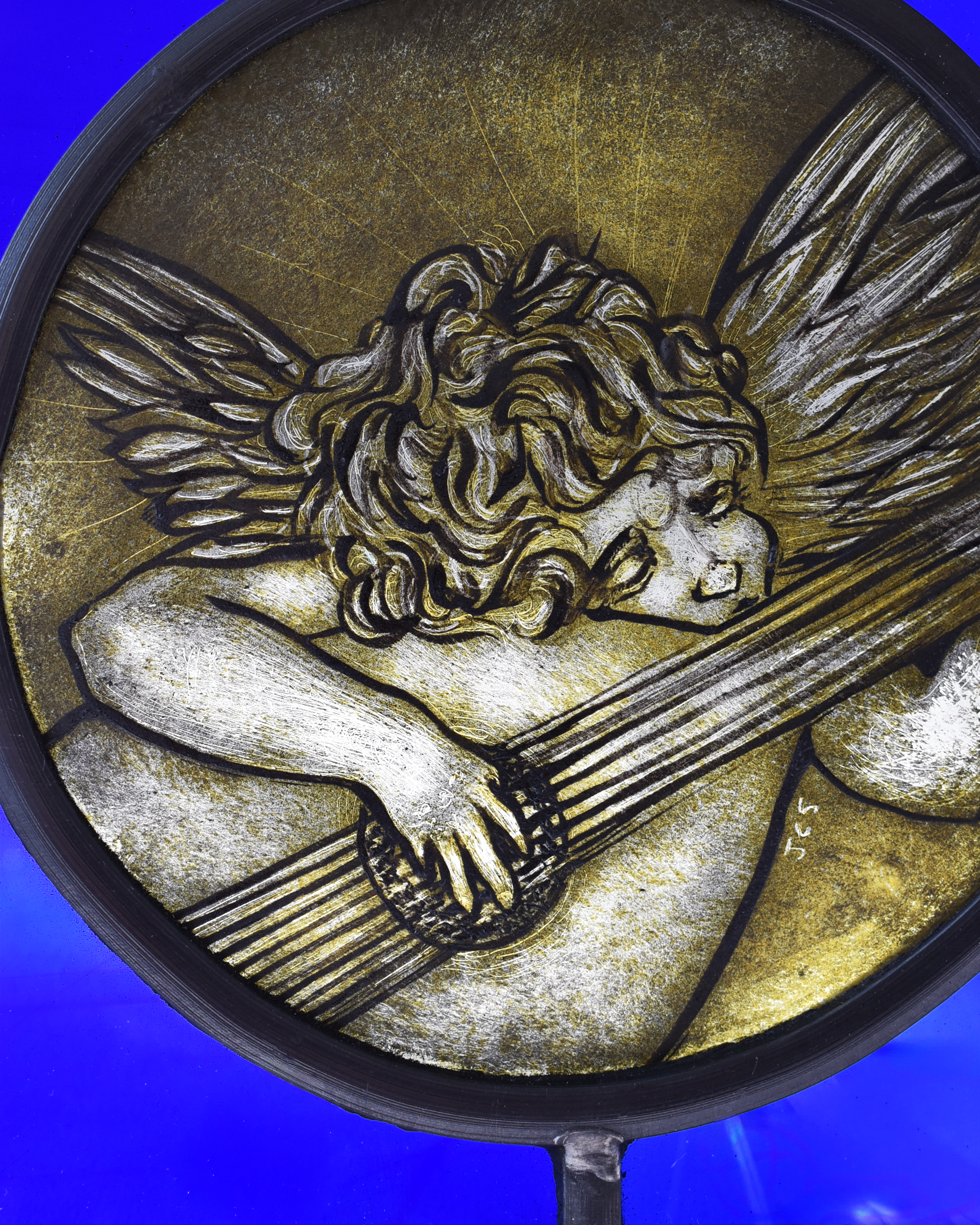 'Cherub Playing Lute' - Stained Glass Hanging Panel