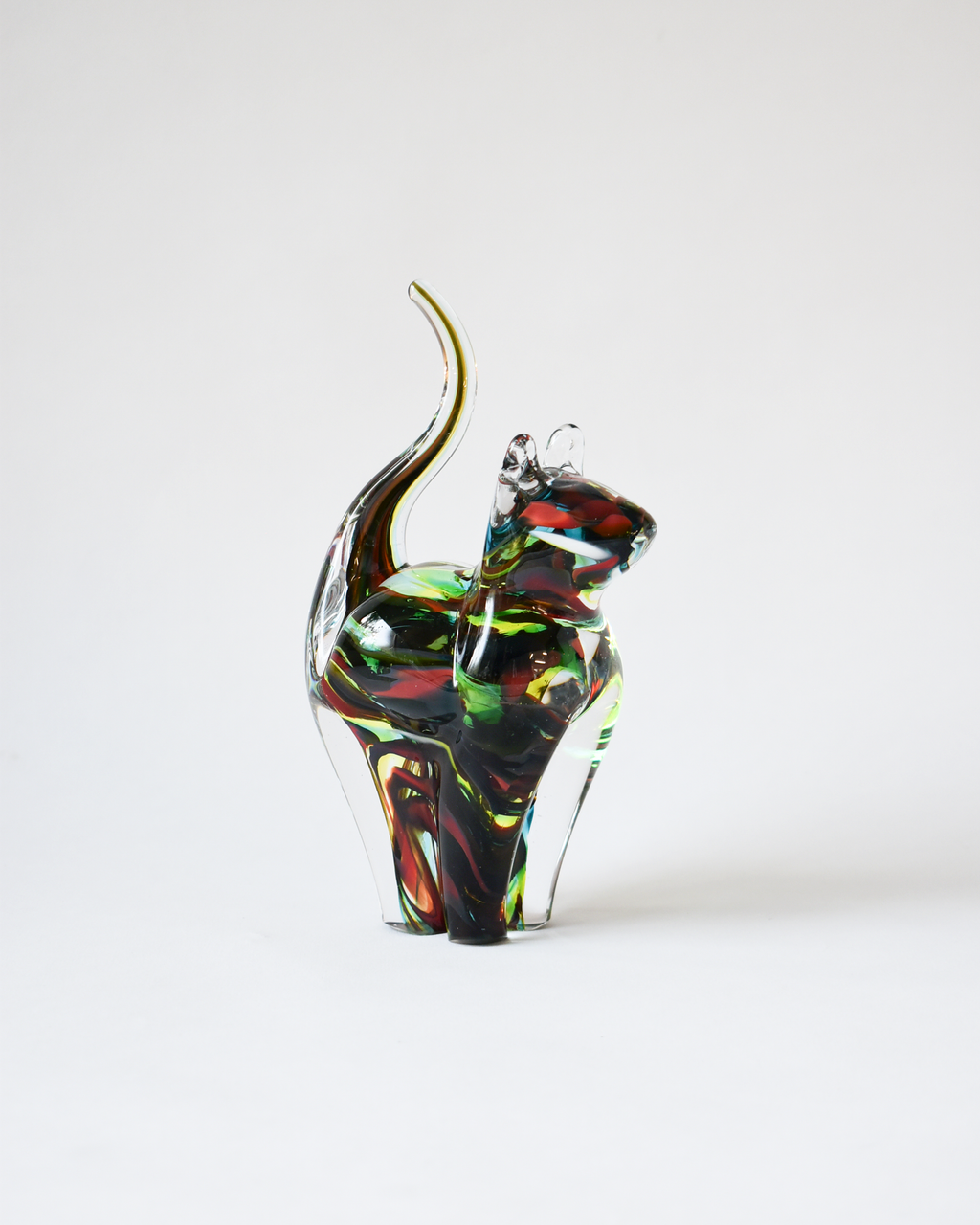 Red, Green & Blue Blown Glass Cat (S)