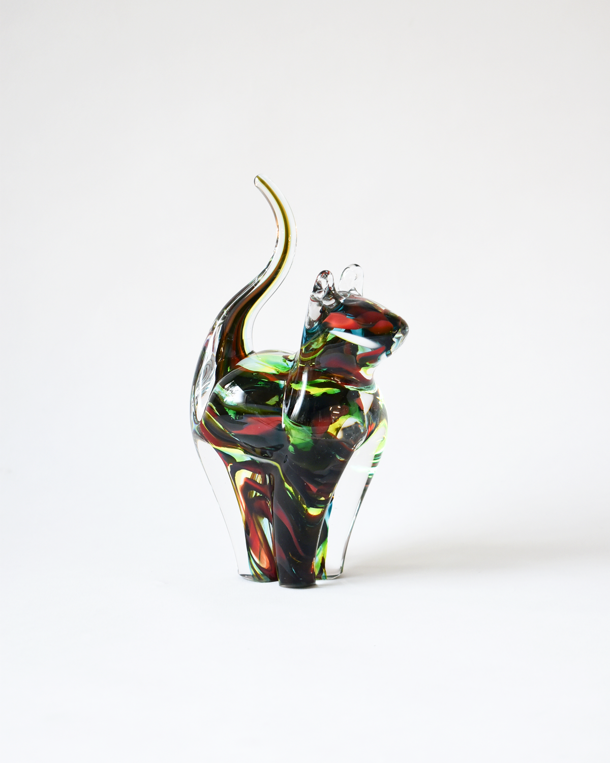Red, Green & Blue Blown Glass Cat (S)