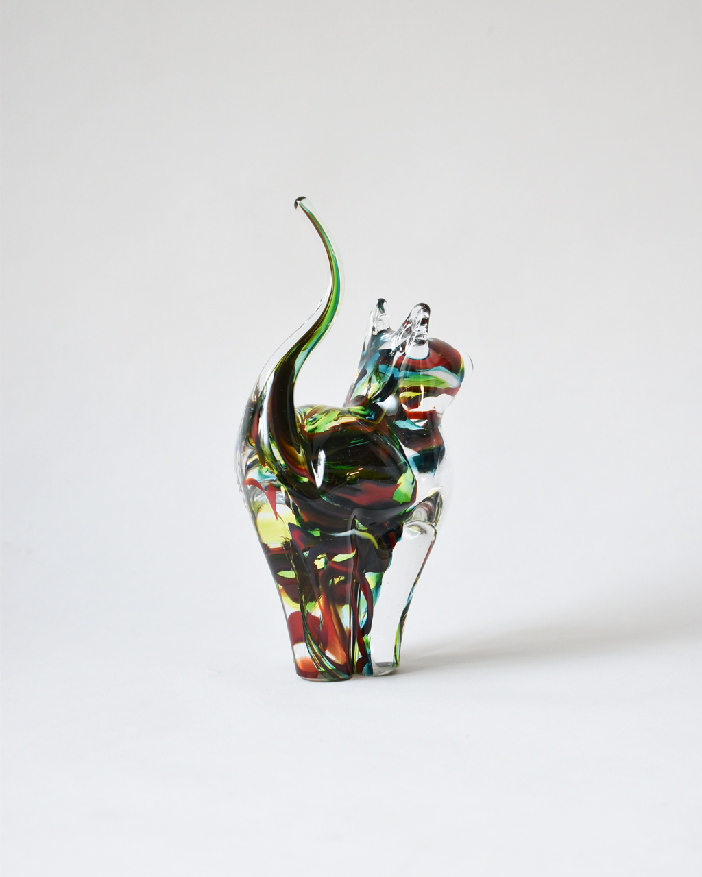 Red, Green & Blue Blown Glass Cat (S)