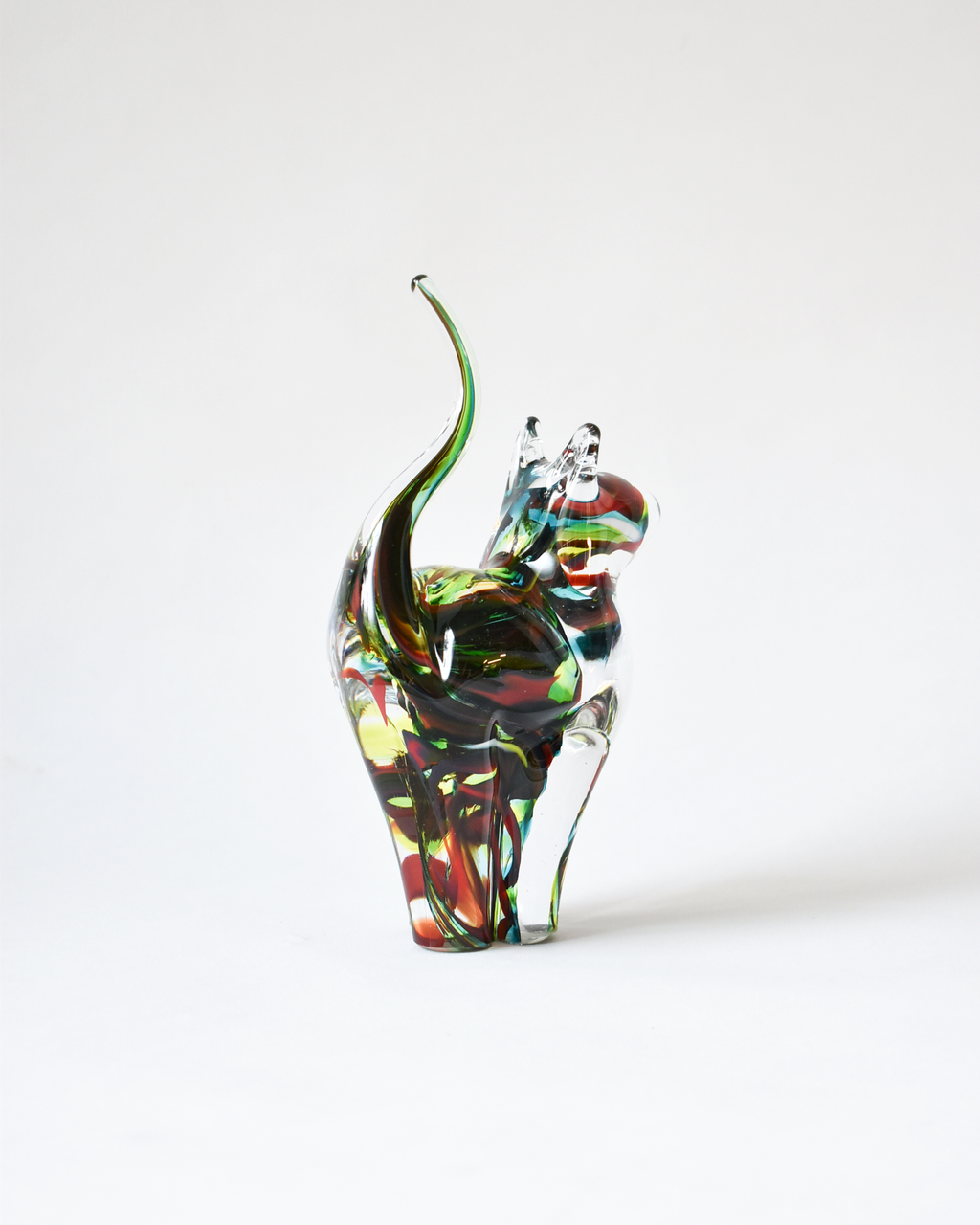 Red, Green & Blue Blown Glass Cat (S)