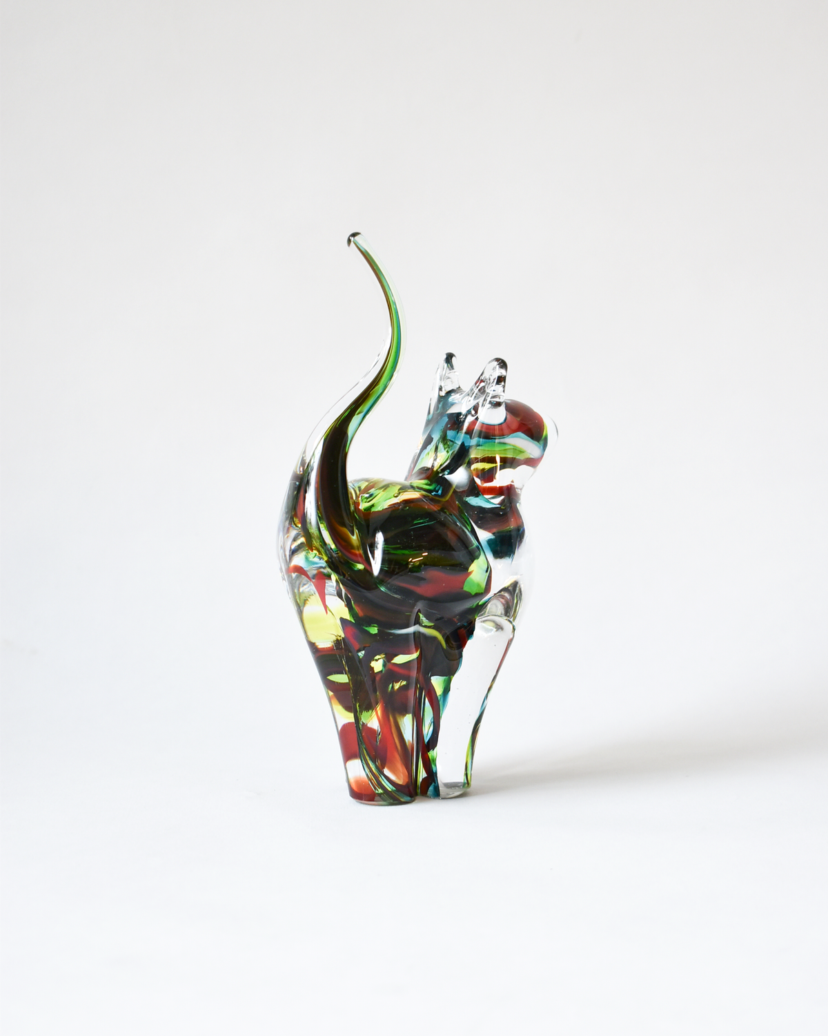 Red, Green & Blue Blown Glass Cat (S)