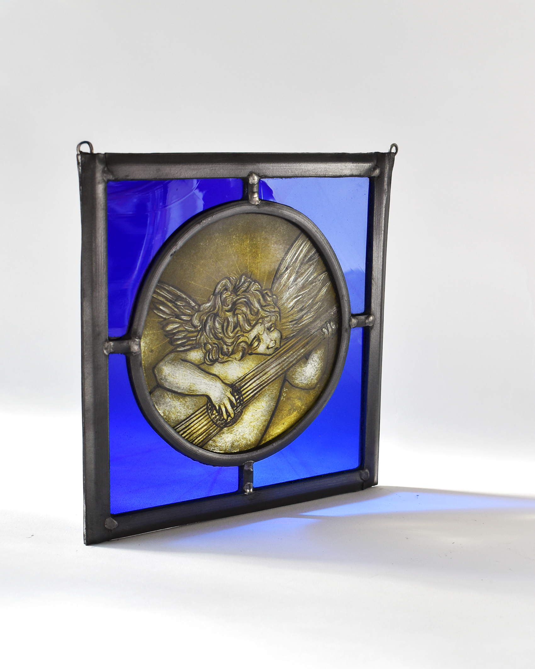 'Cherub Playing Lute' - Stained Glass Hanging Panel