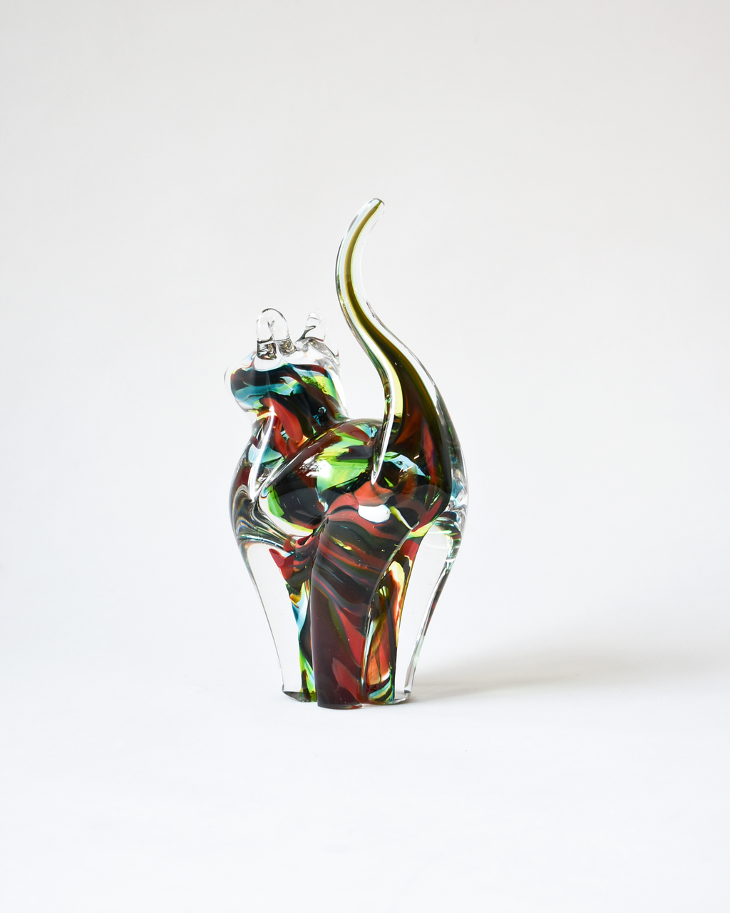 Red, Green & Blue Blown Glass Cat (S)