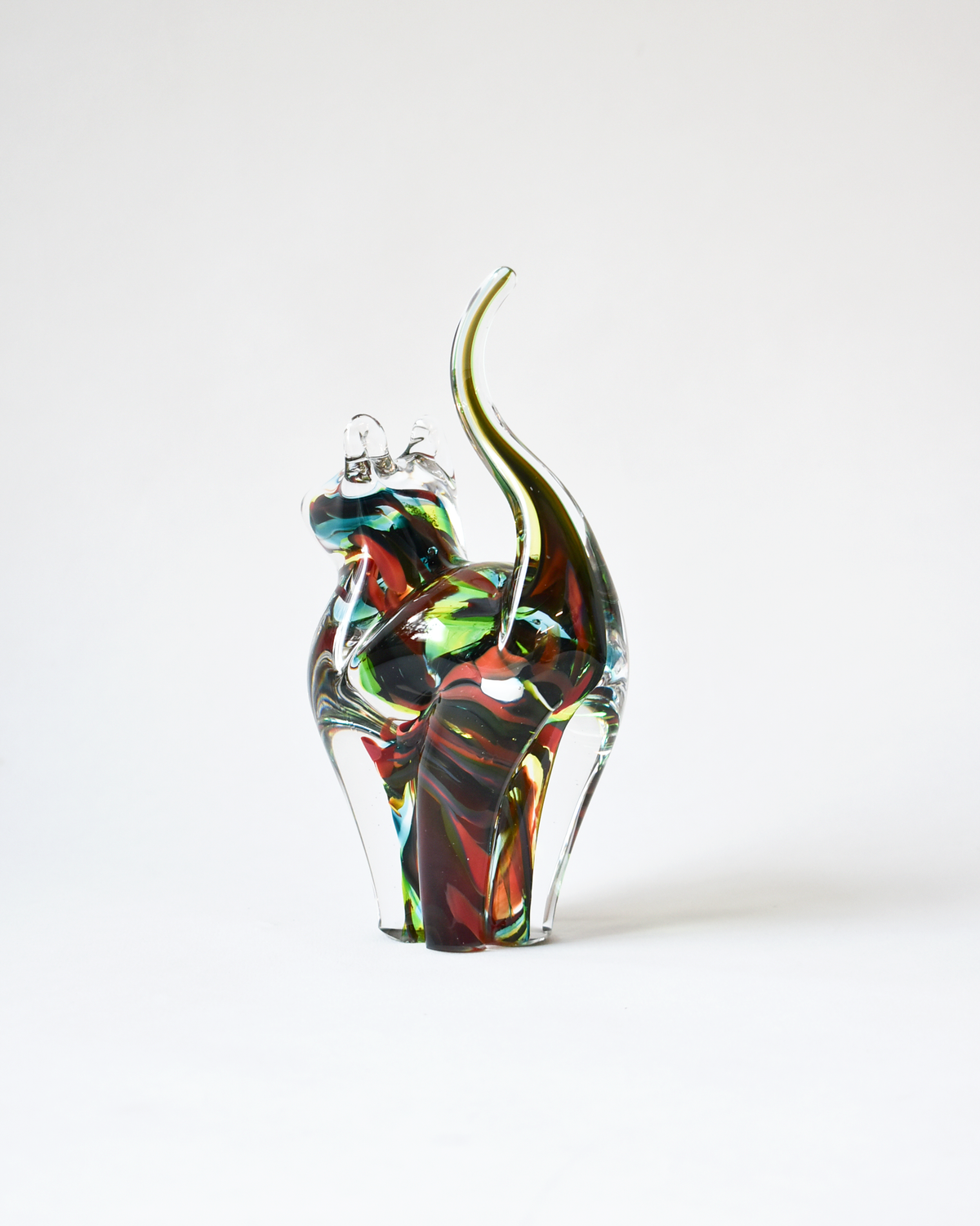 Red, Green & Blue Blown Glass Cat (S)