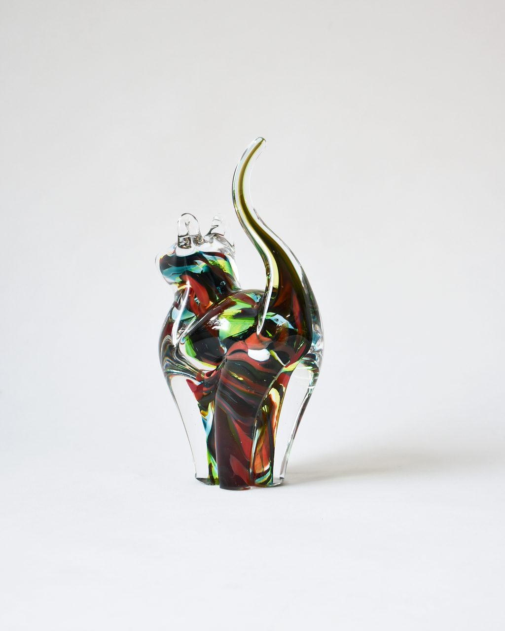Red, Green & Blue Blown Glass Cat (S)
