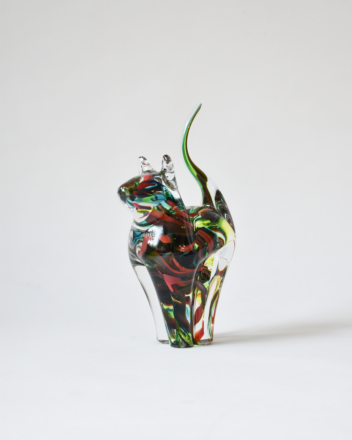 Red, Green & Blue Blown Glass Cat (S)