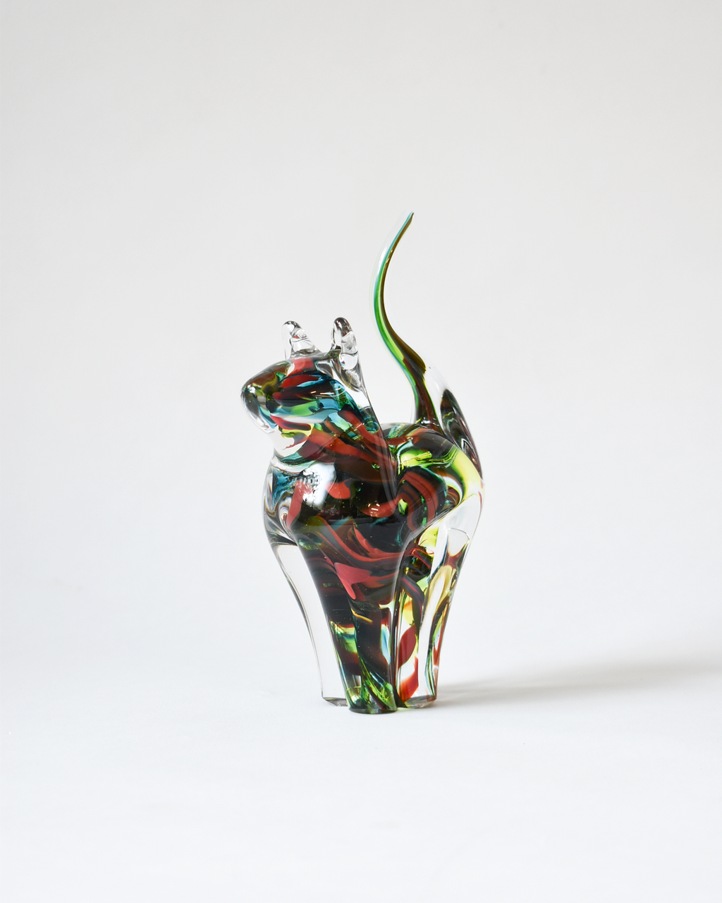 Red, Green & Blue Blown Glass Cat (S)