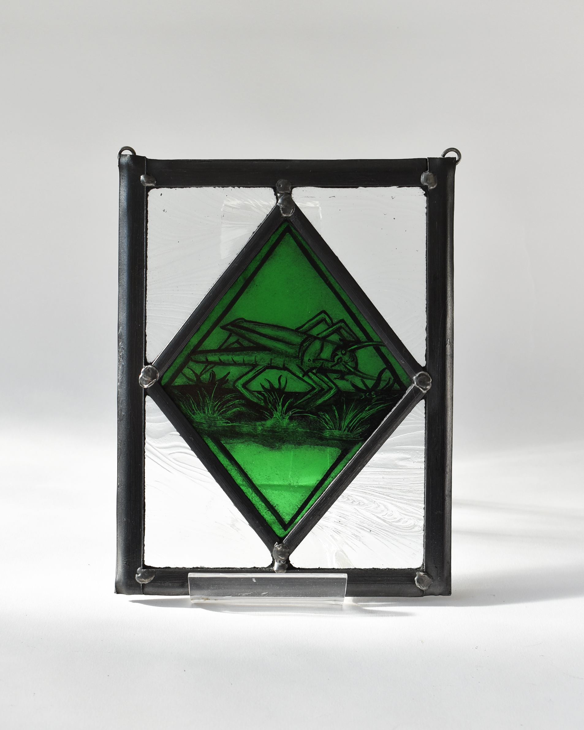 'Medieval Style Grasshopper' - Stained Glass Hanging Panel