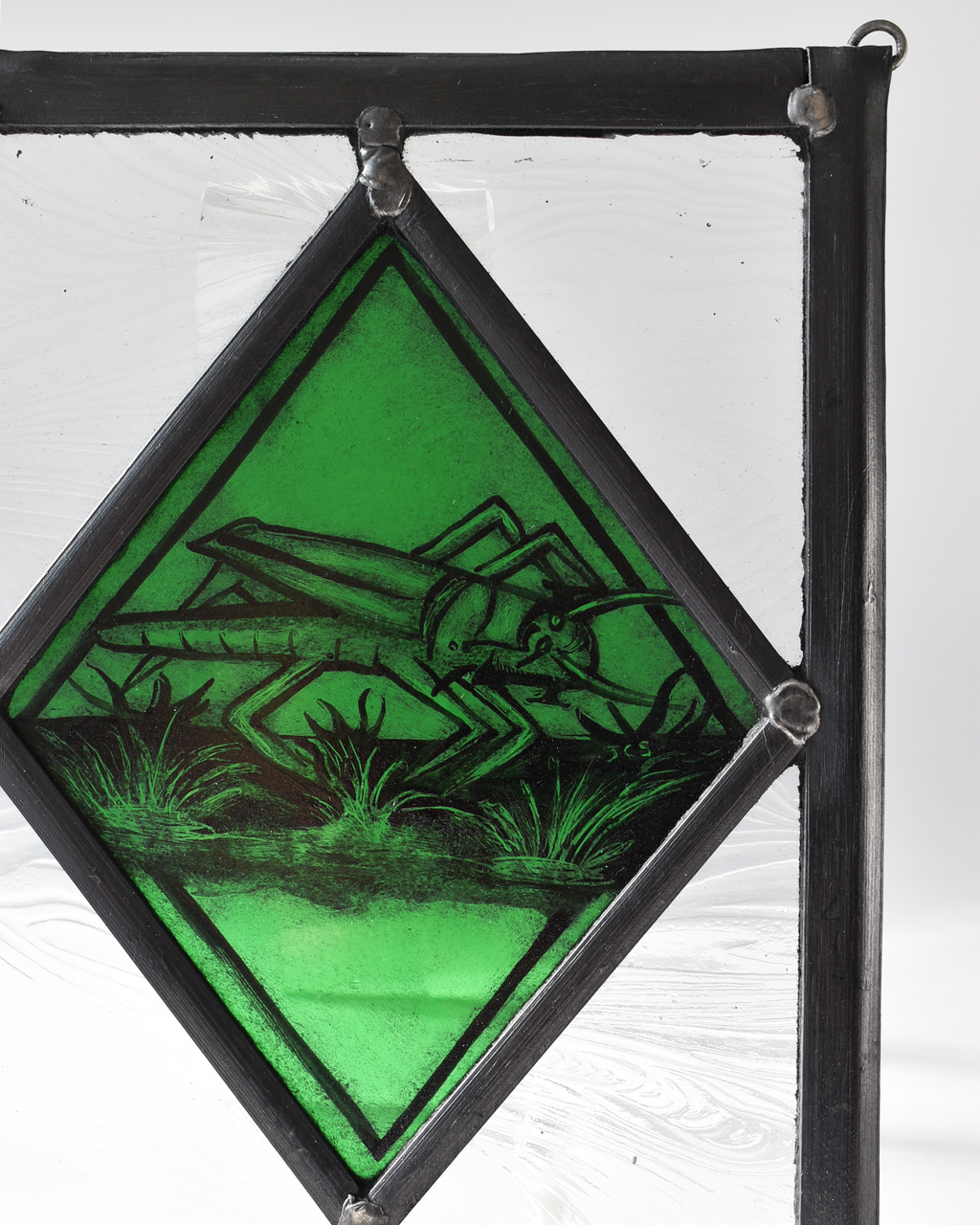 'Medieval Style Grasshopper' - Stained Glass Hanging Panel