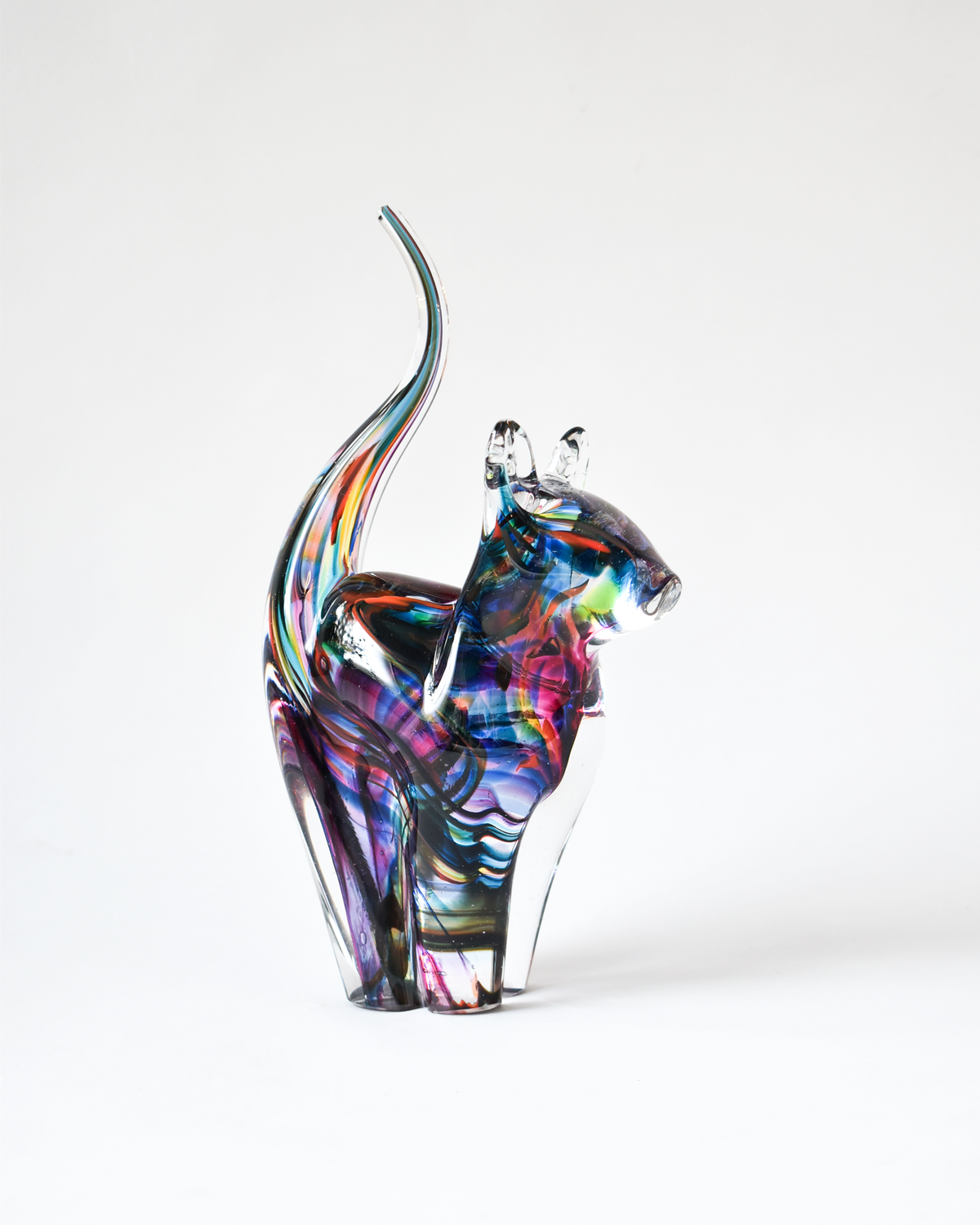 Multicoloured Blown Glass Cat (M)