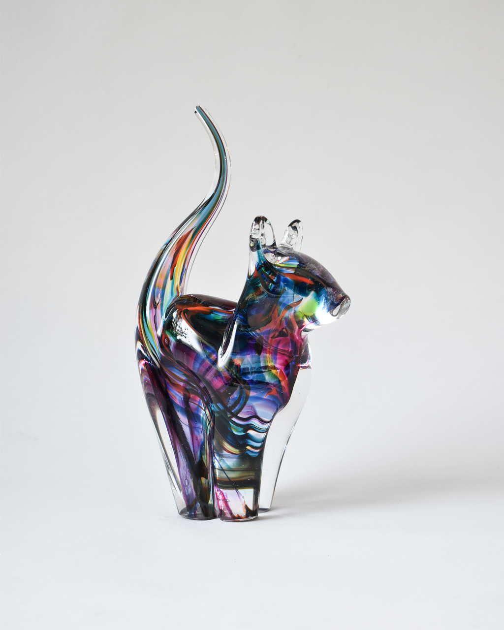 Multicoloured Blown Glass Cat (M)