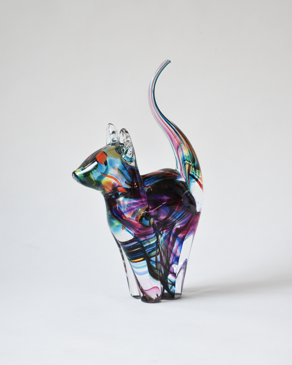 Multicoloured Blown Glass Cat (M)
