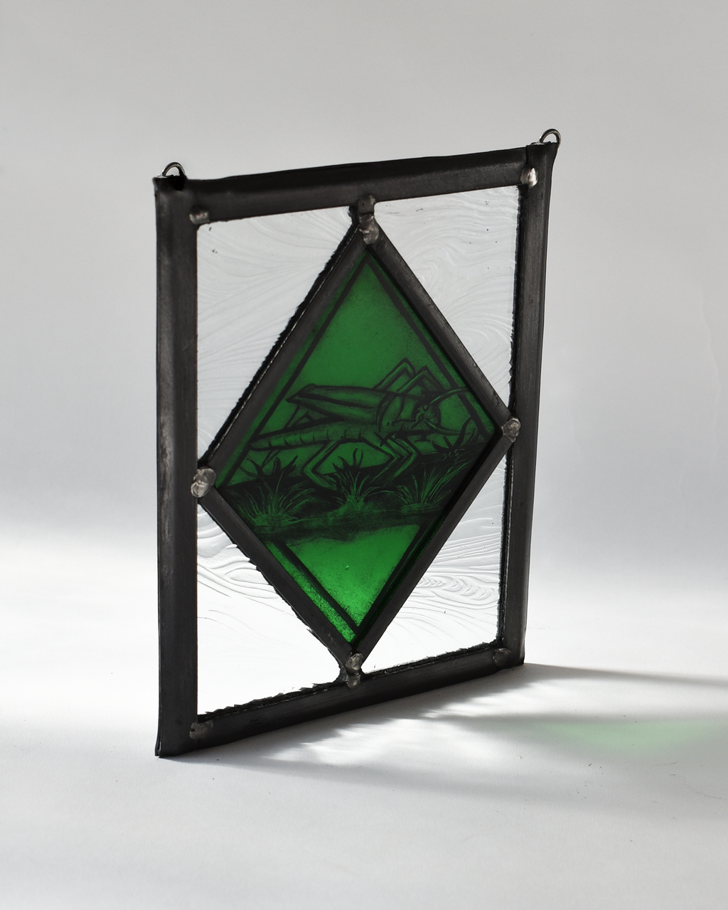 'Medieval Style Grasshopper' - Stained Glass Hanging Panel