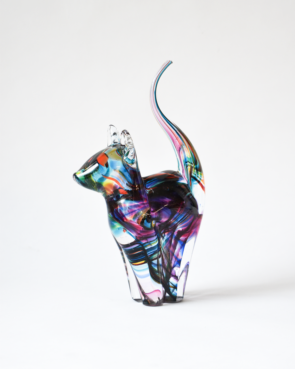 Multicoloured Blown Glass Cat (M)