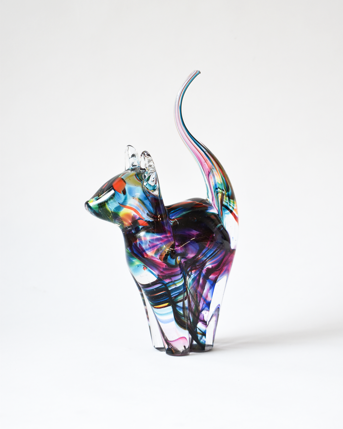 Multicoloured Blown Glass Cat (M)