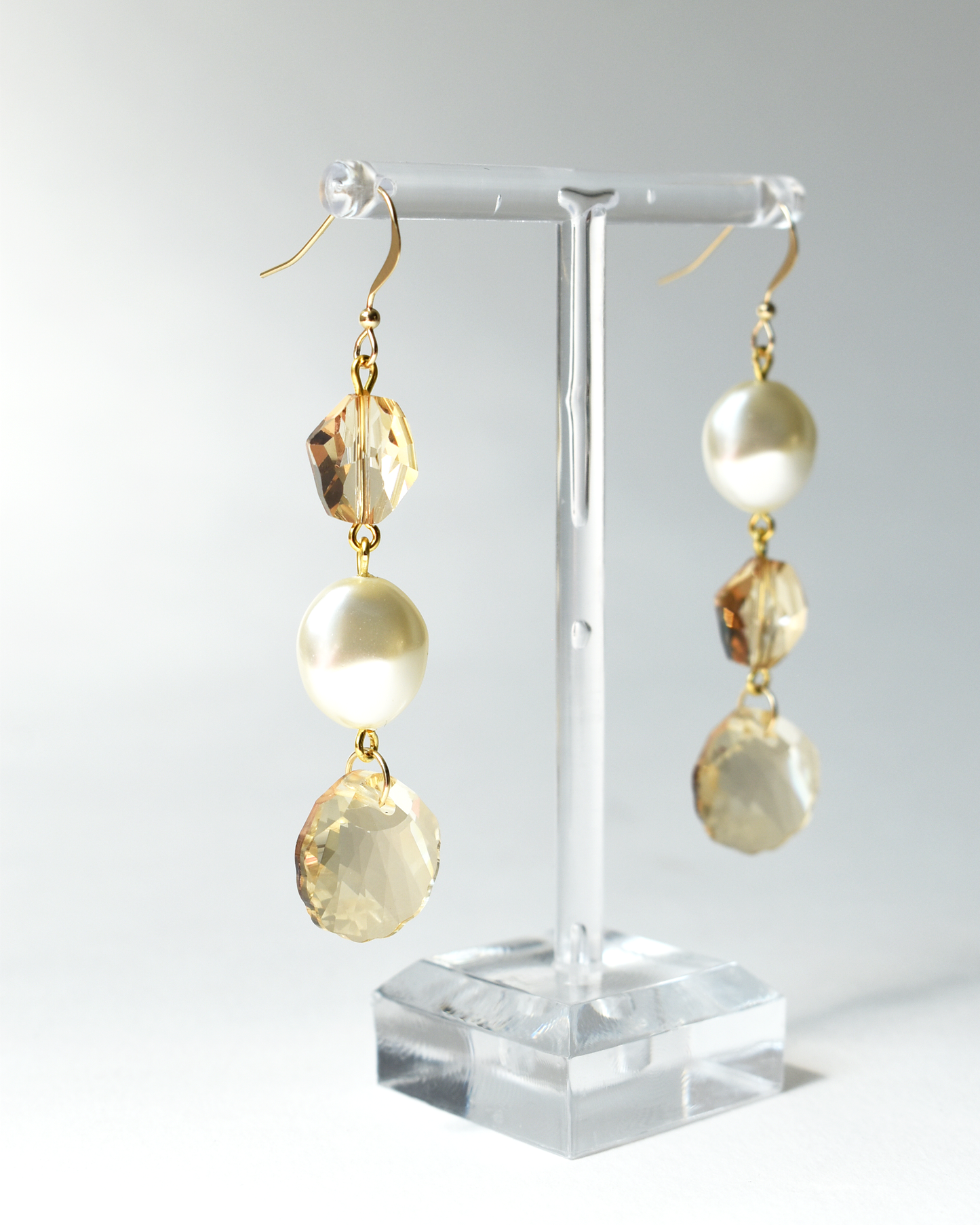 Champagne Crystal Pearl Hook Earrings