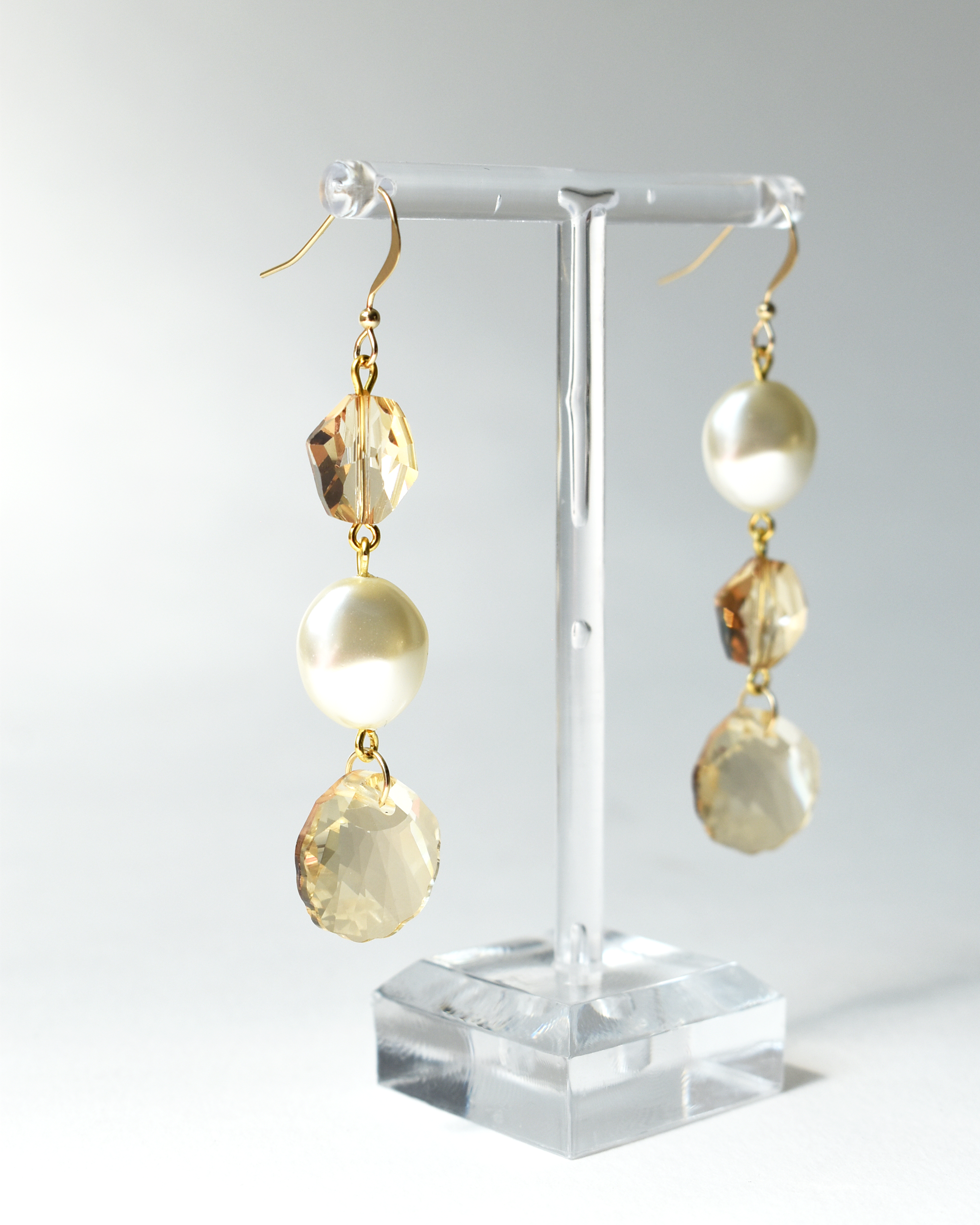 Champagne Crystal Pearl Hook Earrings