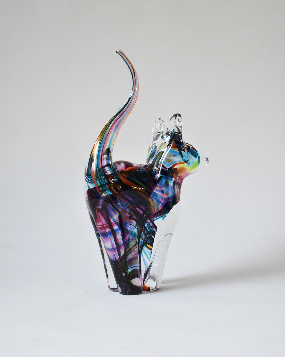 Multicoloured Blown Glass Cat (M)