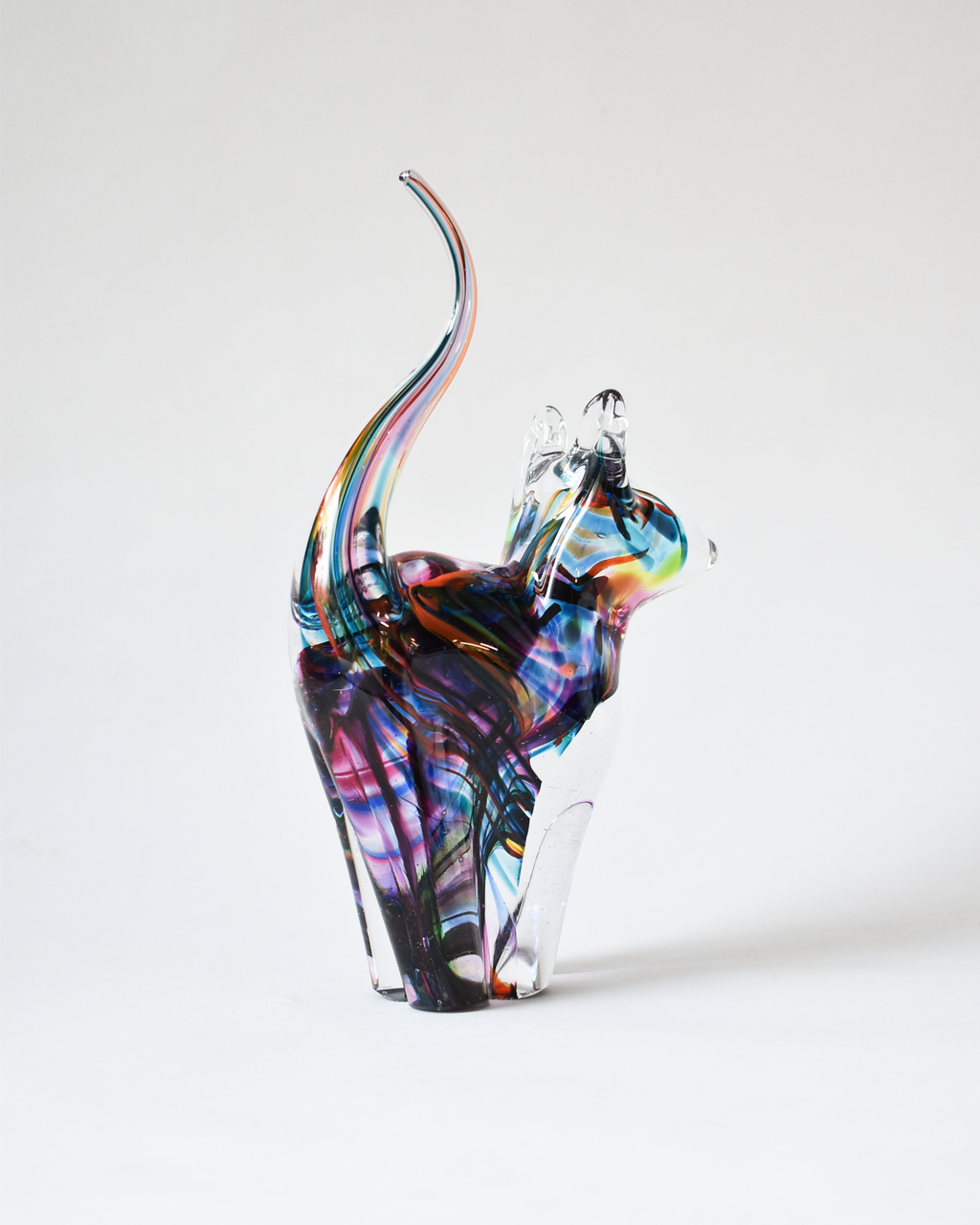 Multicoloured Blown Glass Cat (M)