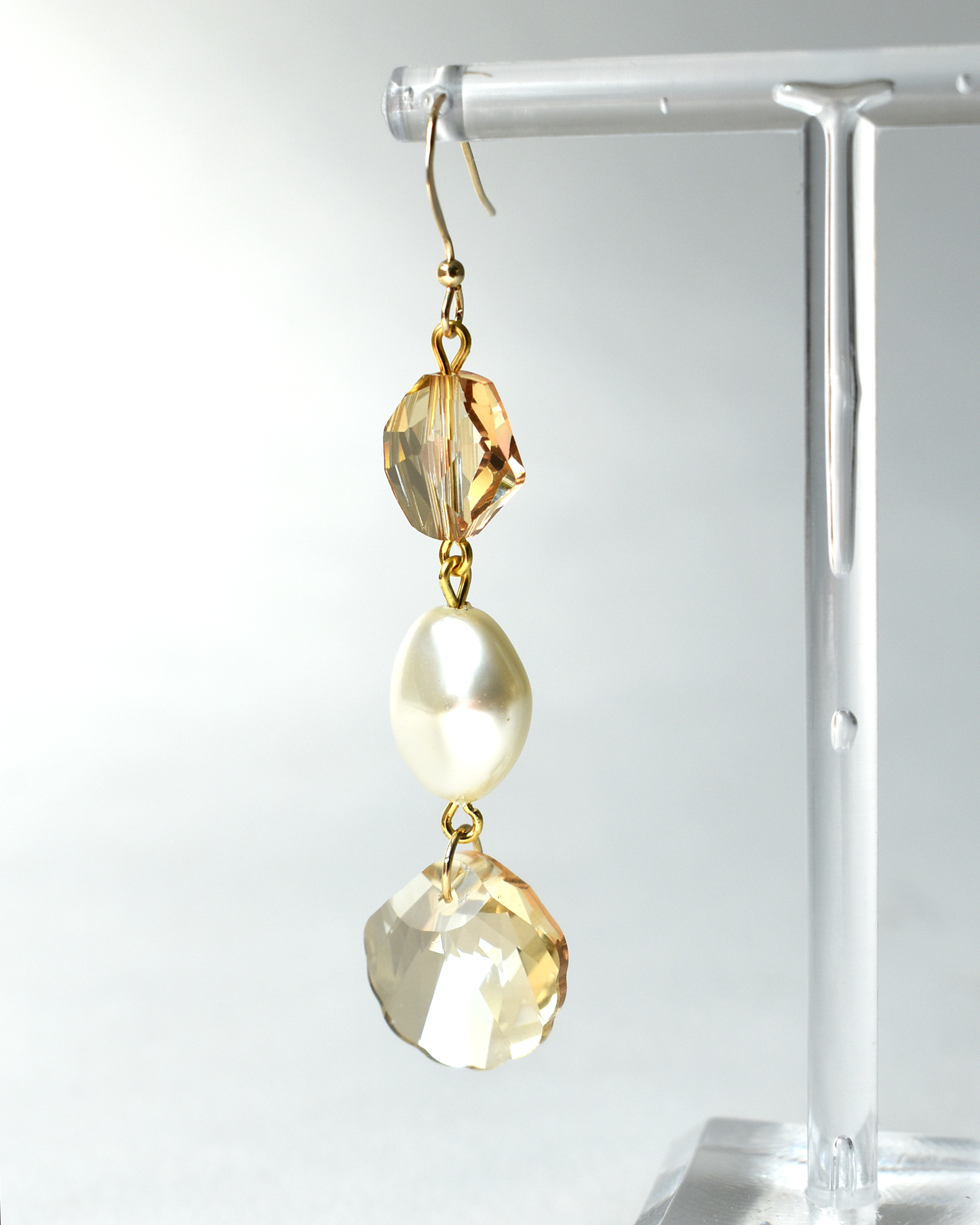 Champagne Crystal Pearl Hook Earrings