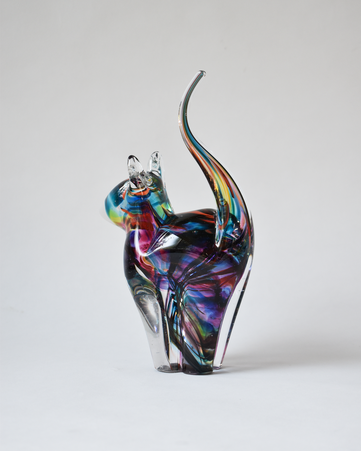 Multicoloured Blown Glass Cat (M)