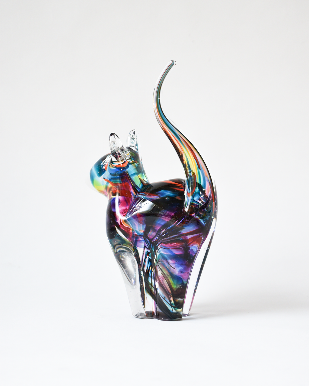 Multicoloured Blown Glass Cat (M)