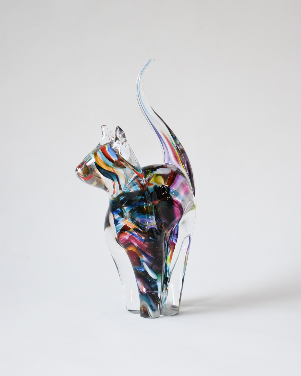 Bold Multicoloured Blown Glass Cat (M)