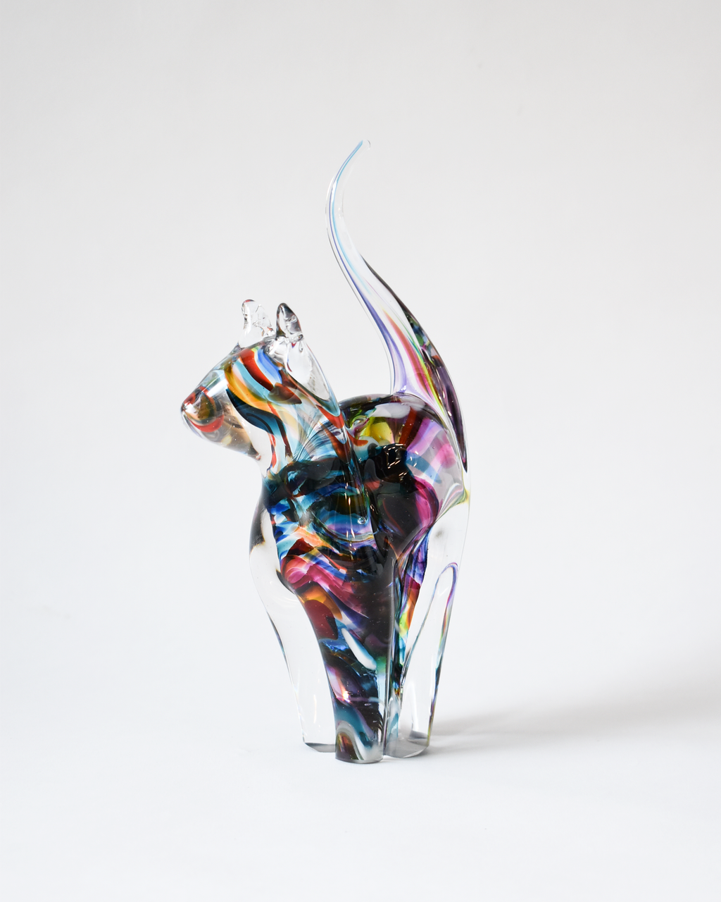 Bold Multicoloured Blown Glass Cat (M)