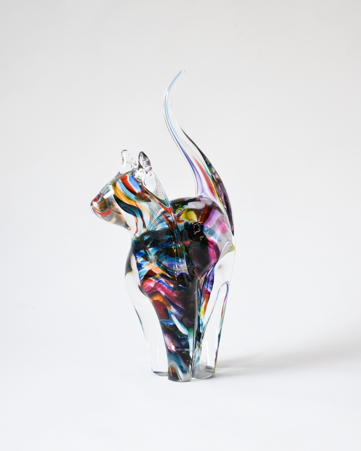 Bold Multicoloured Blown Glass Cat (M)
