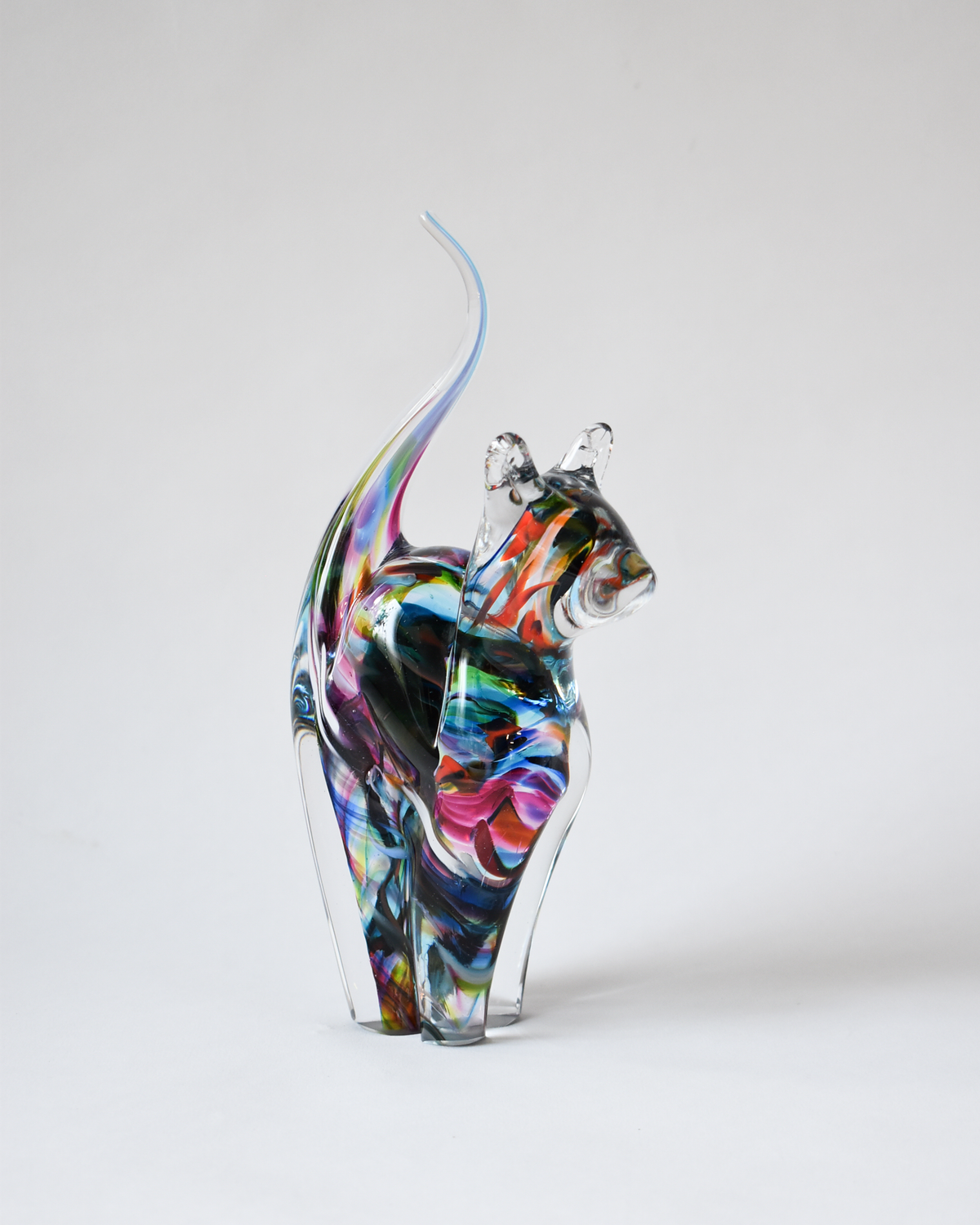 Bold Multicoloured Blown Glass Cat (M)