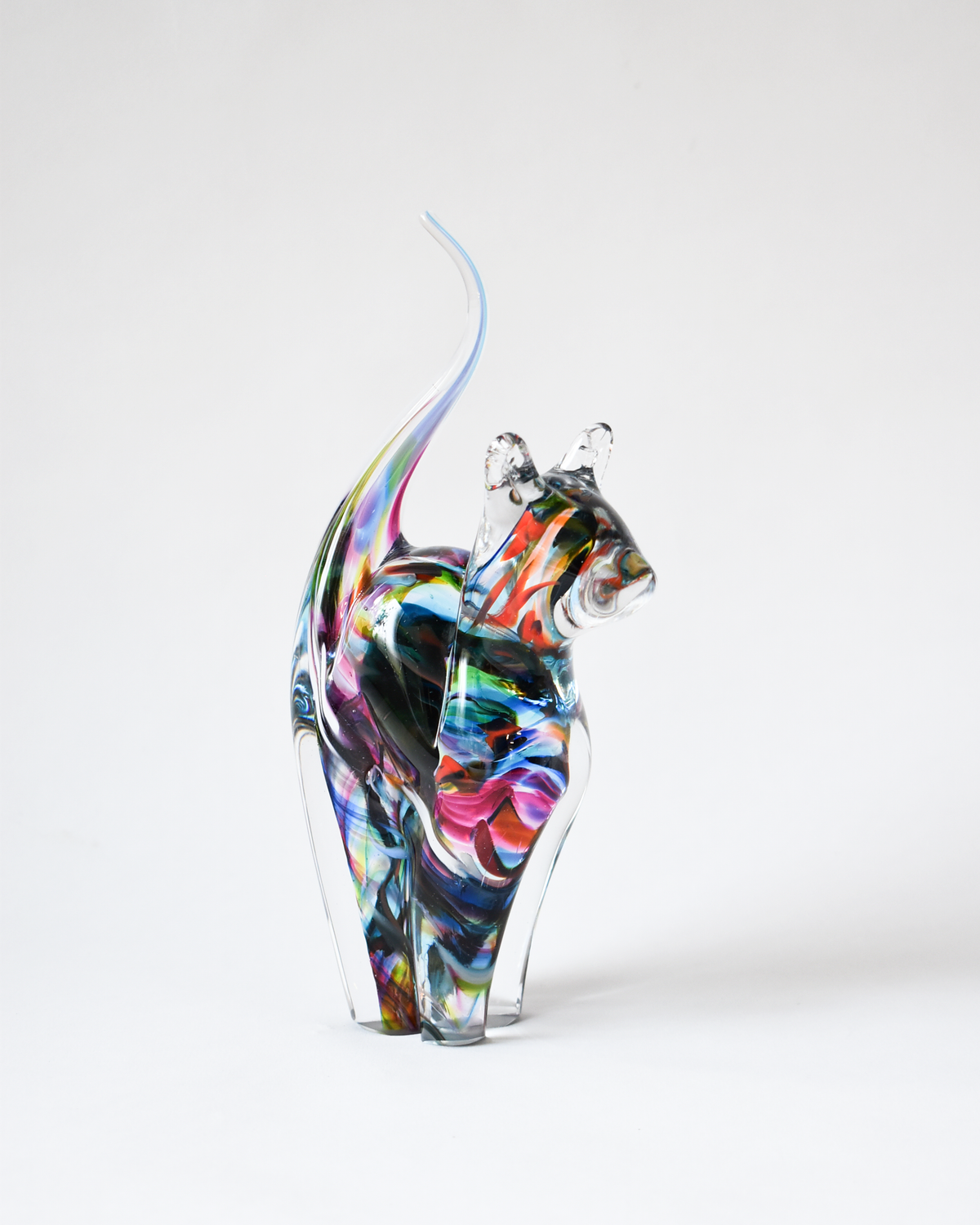 Bold Multicoloured Blown Glass Cat (M)