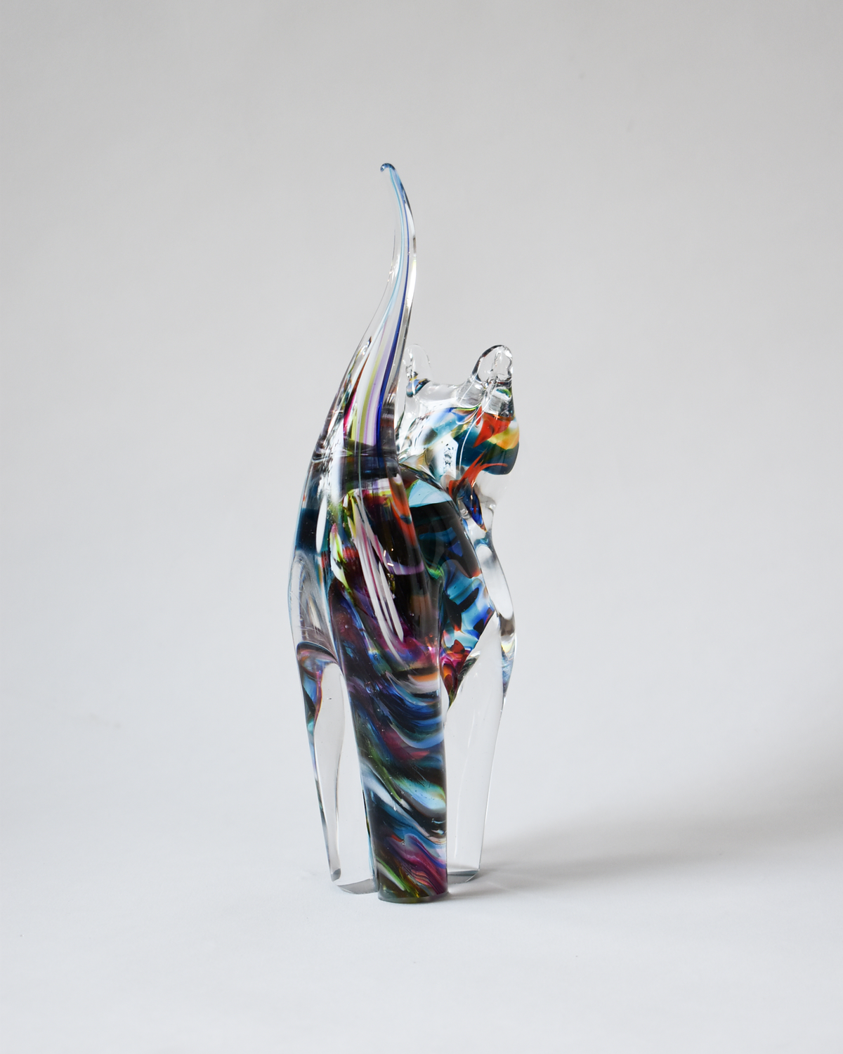 Bold Multicoloured Blown Glass Cat (M)