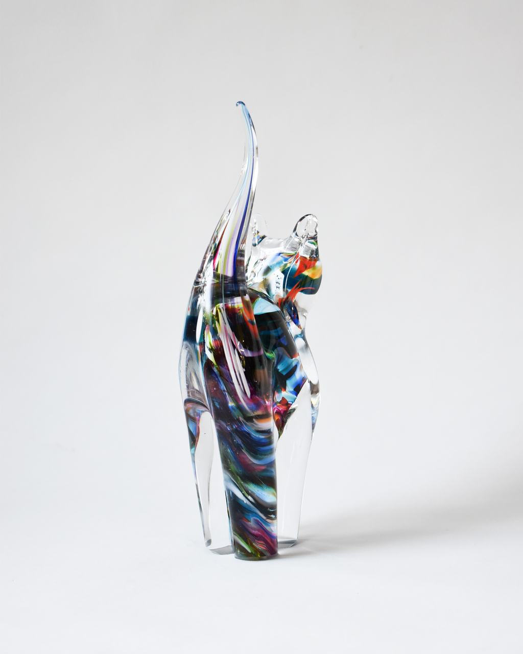 Bold Multicoloured Blown Glass Cat (M)