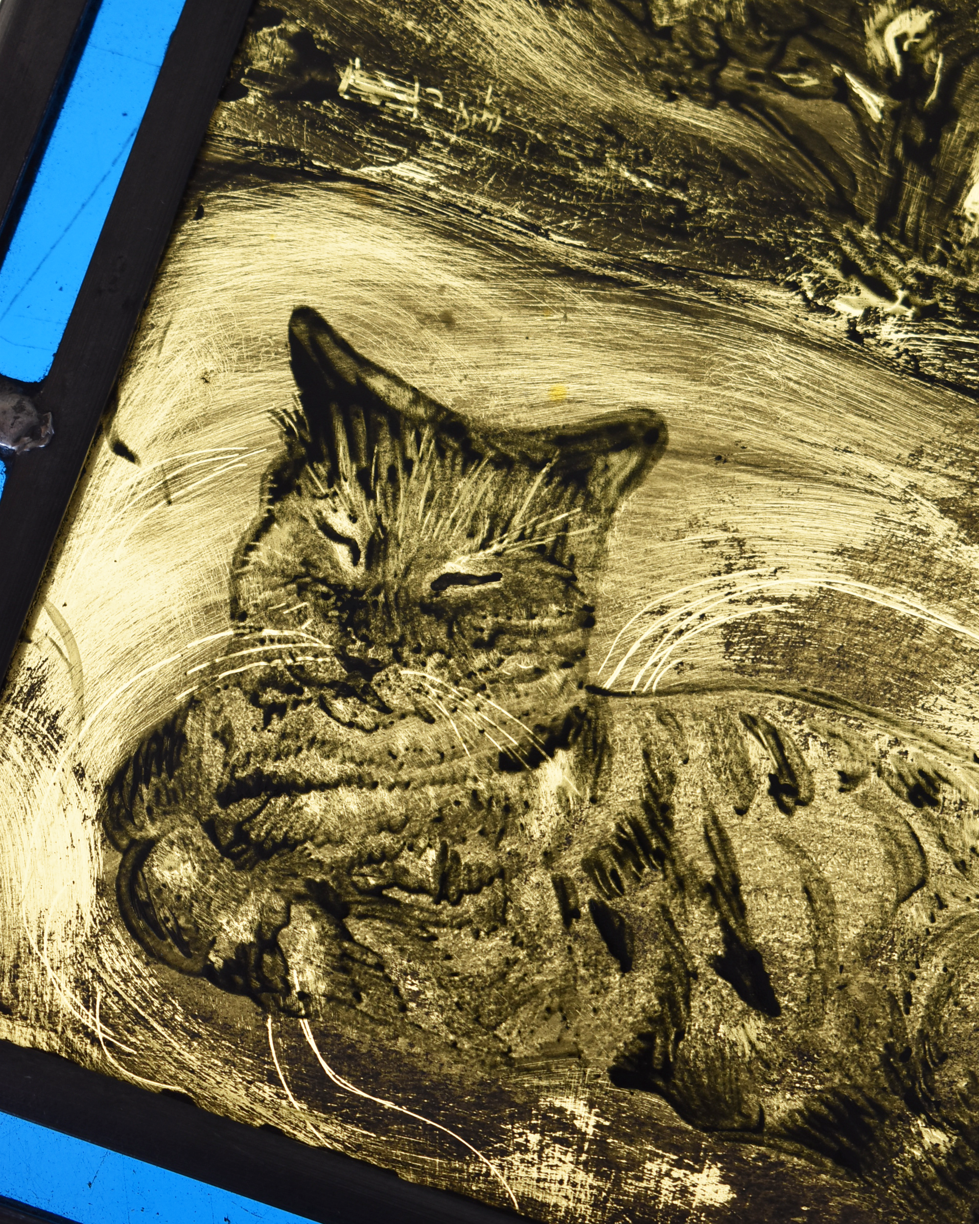 'Farmhouse Cat' - Stained Glass Hanging Panel