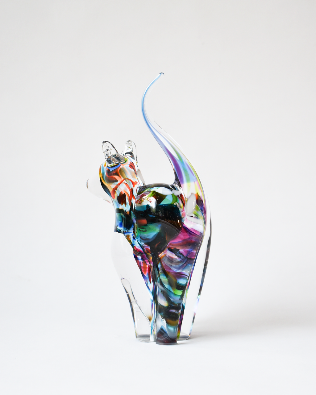Bold Multicoloured Blown Glass Cat (M)