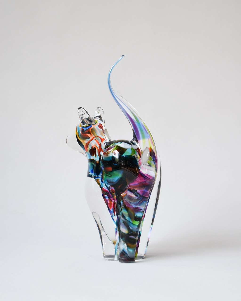 Bold Multicoloured Blown Glass Cat (M)