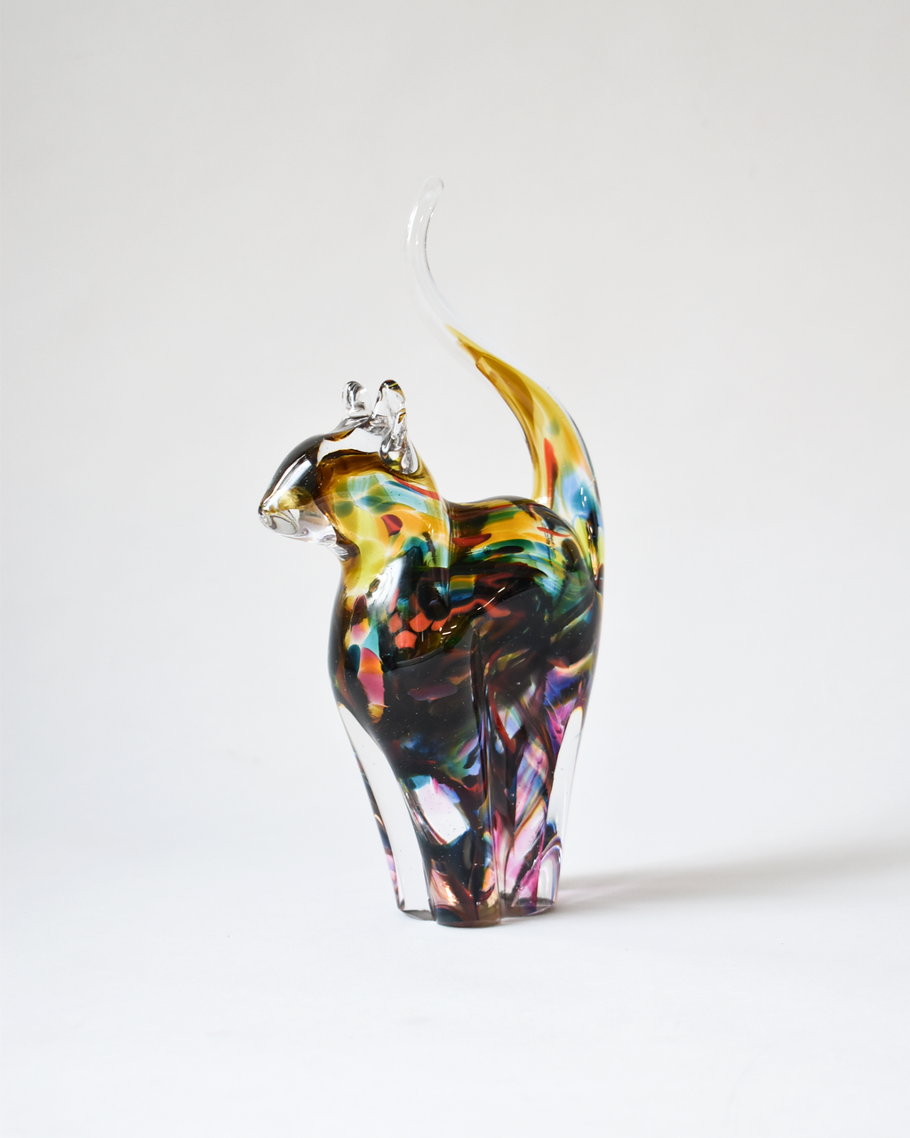 Mustard & Multicoloured Blown Glass Cat (M)