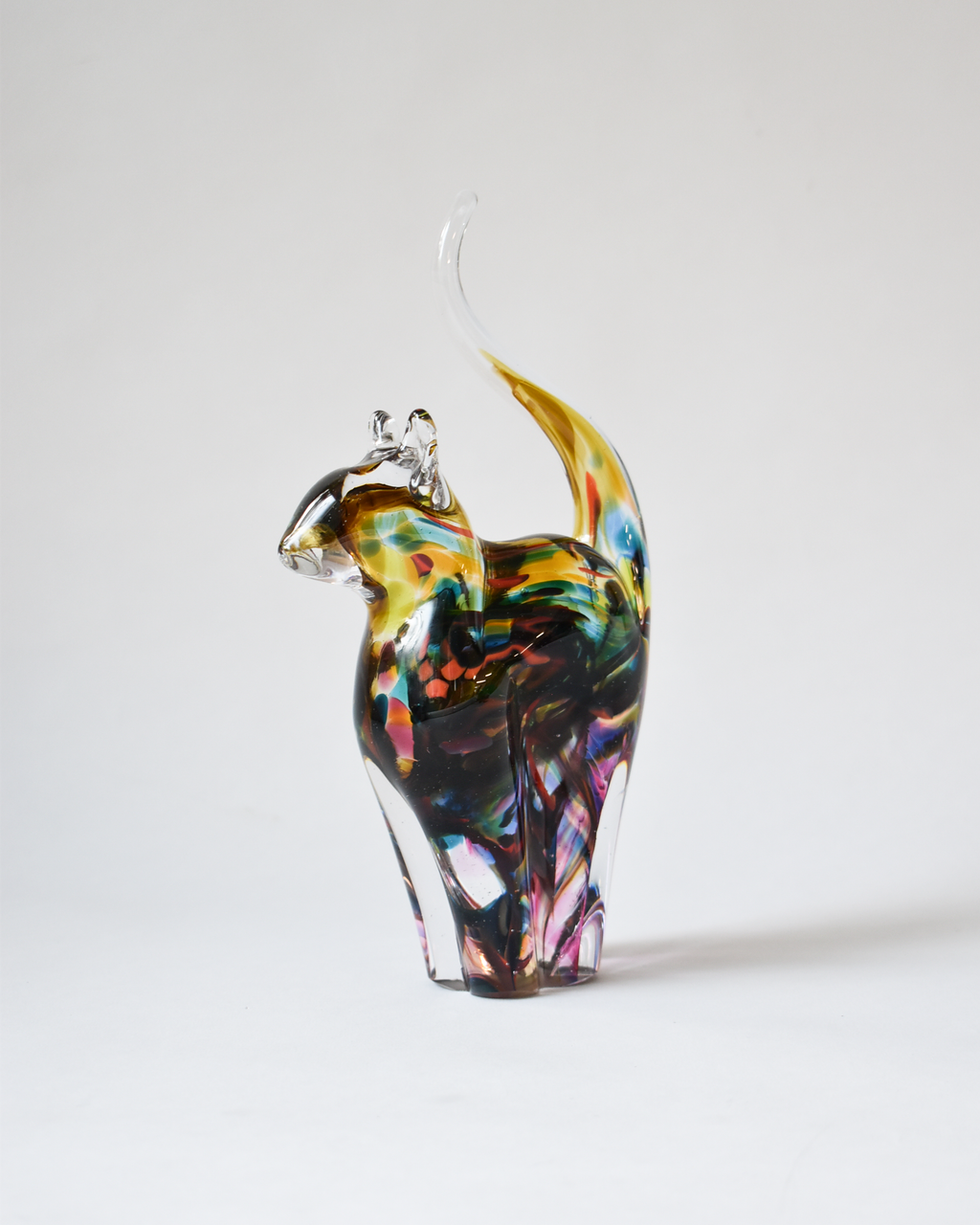 Mustard & Multicoloured Blown Glass Cat (M)