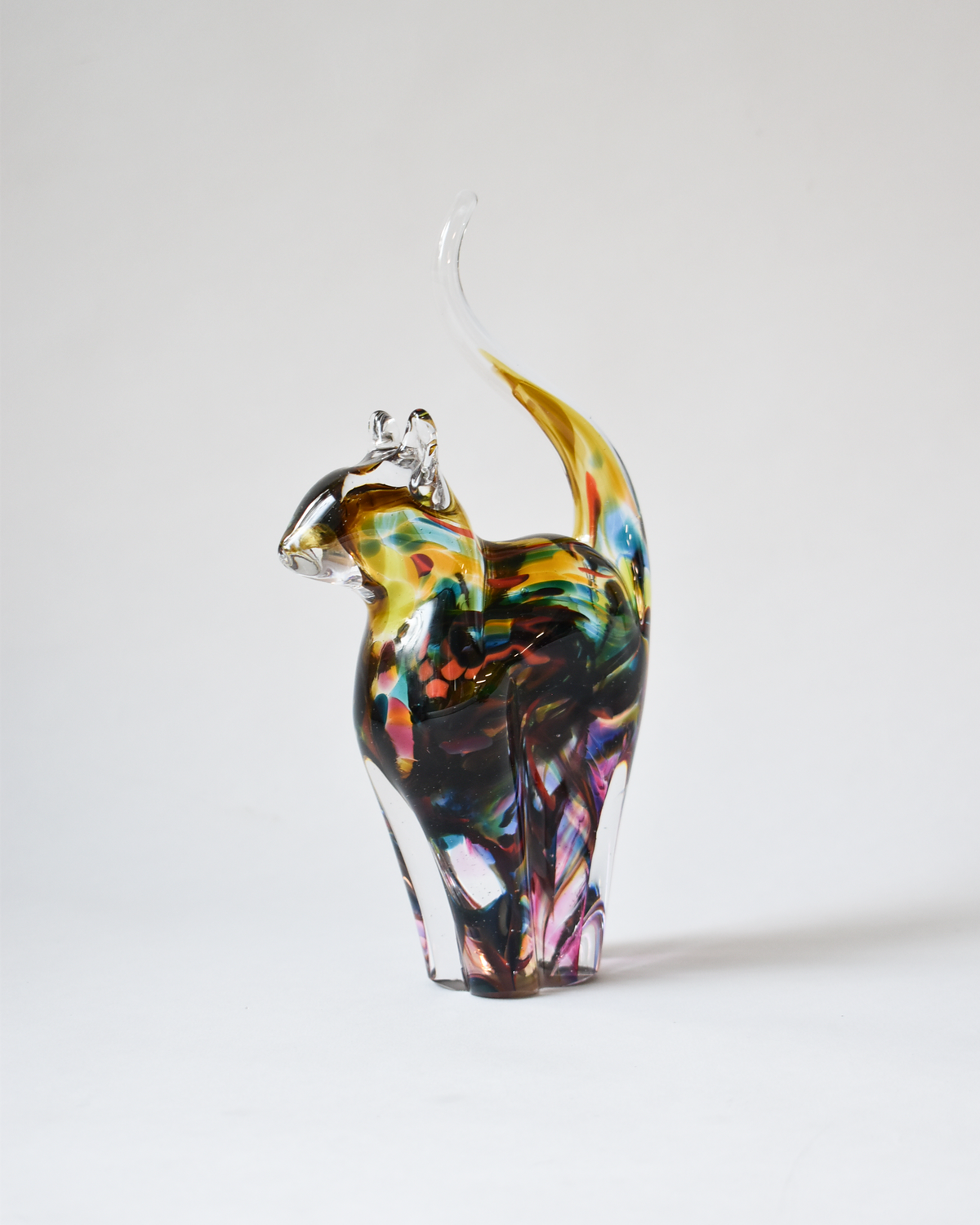 Mustard & Multicoloured Blown Glass Cat (M)