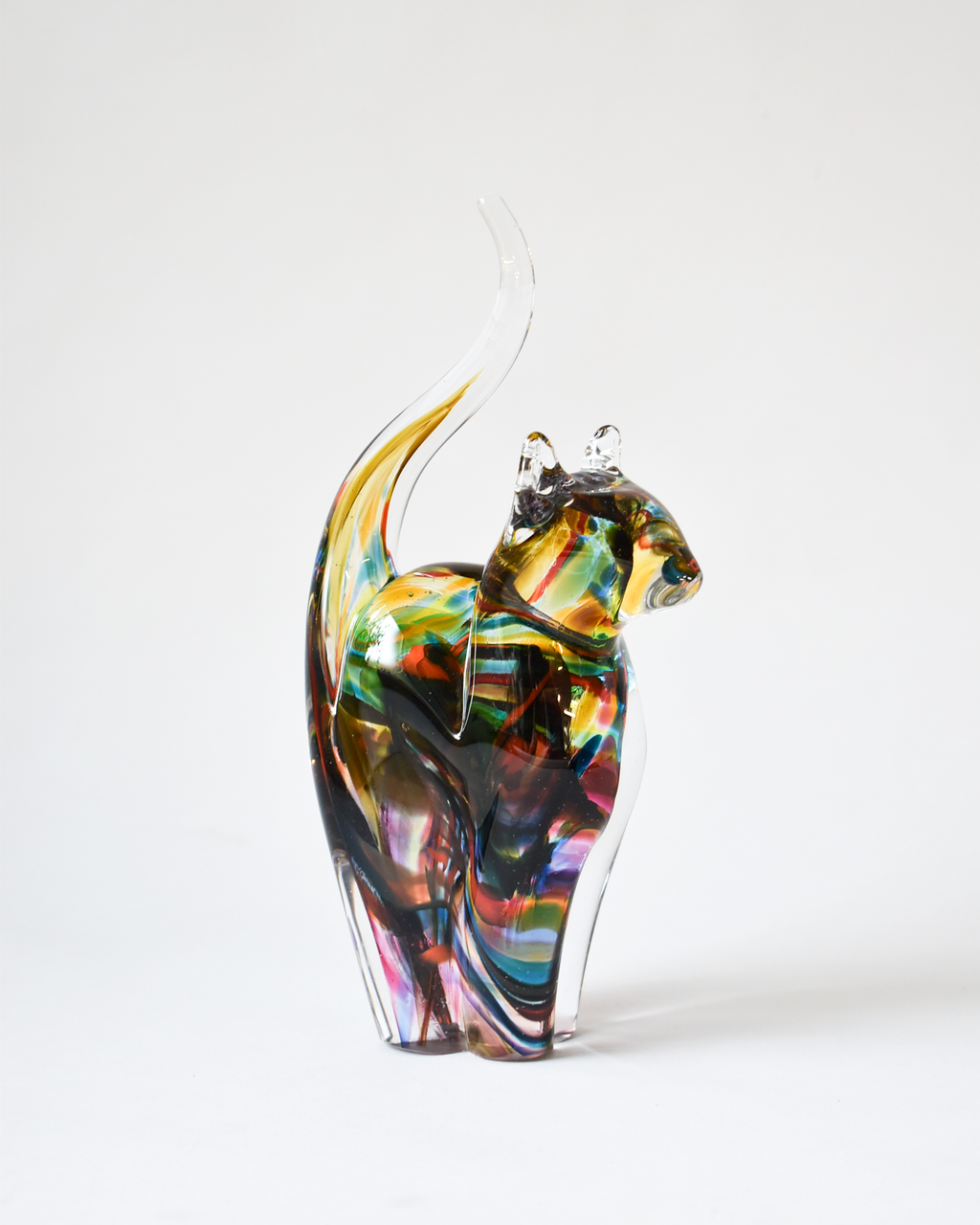 Mustard & Multicoloured Blown Glass Cat (M)