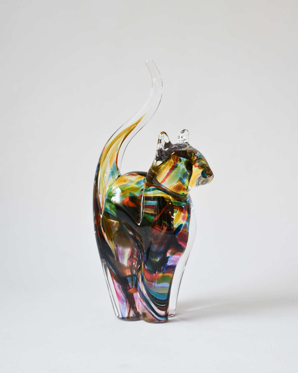 Mustard & Multicoloured Blown Glass Cat (M)