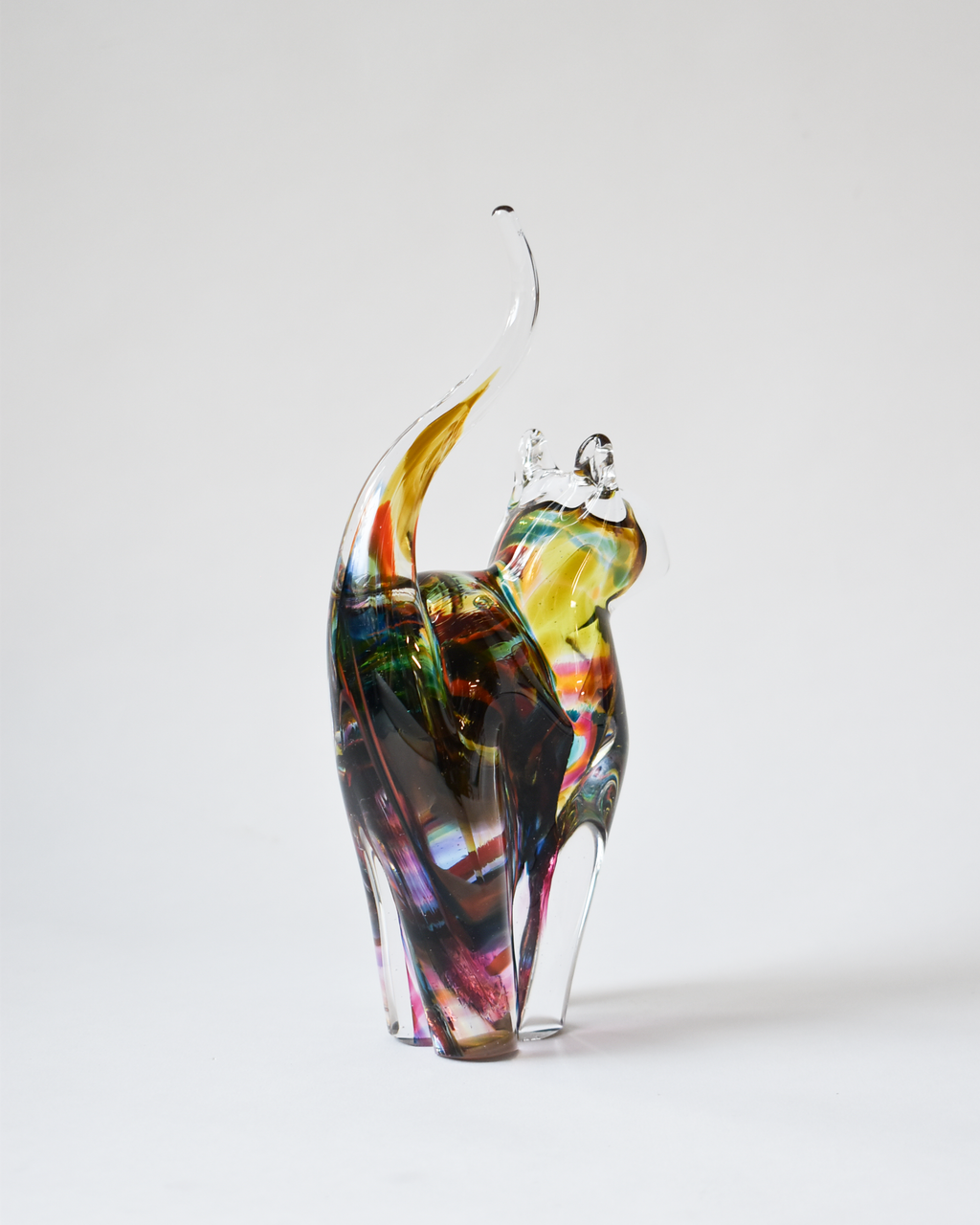 Mustard & Multicoloured Blown Glass Cat (M)